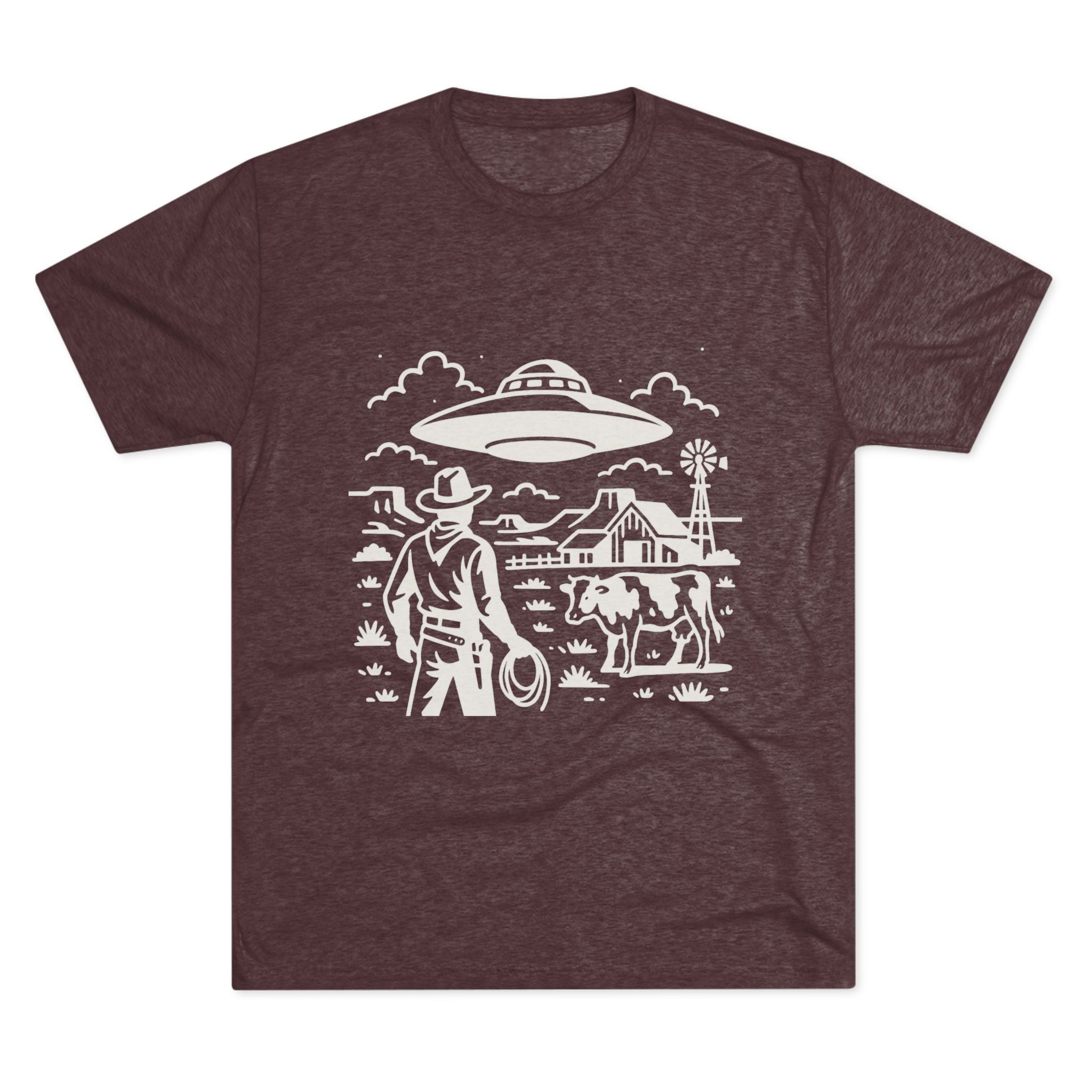 Cowboy Standoff with UFO Tee | Alien Abduction Farm T-Shirt