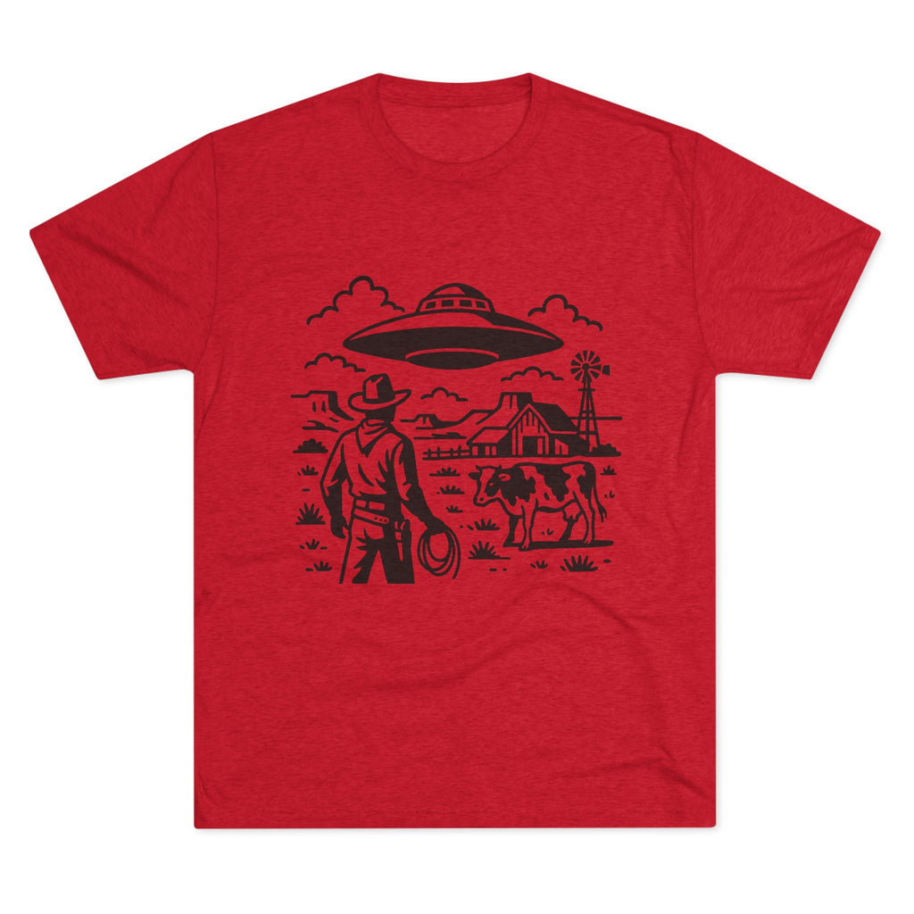 Cowboy Standoff with UFO Tee | Alien Abduction Farm T-Shirt