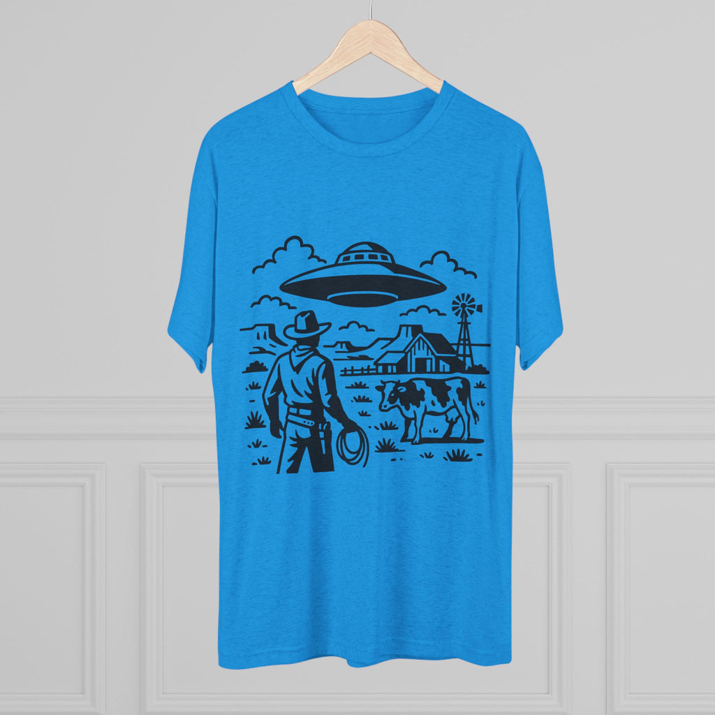 Cowboy Standoff with UFO Tee | Alien Abduction Farm T-Shirt