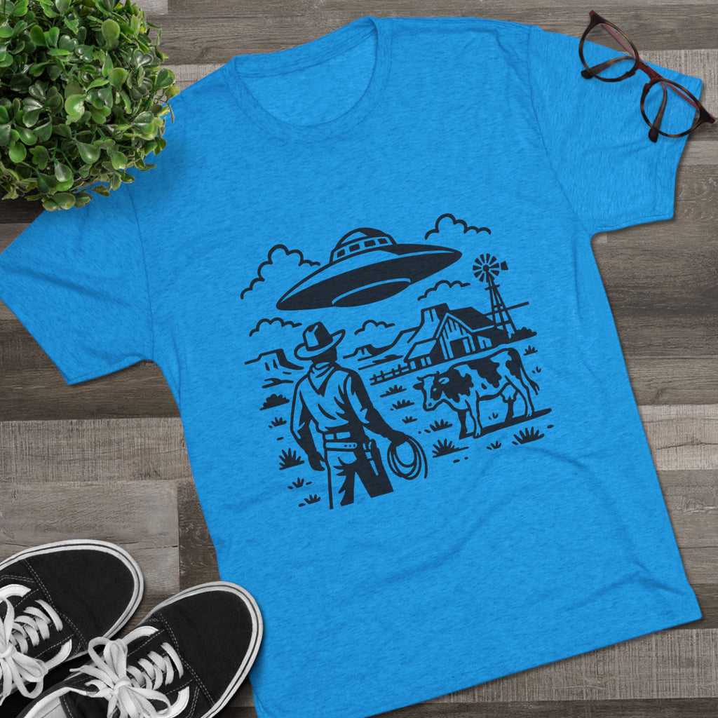 Cowboy Standoff with UFO Tee | Alien Abduction Farm T-Shirt