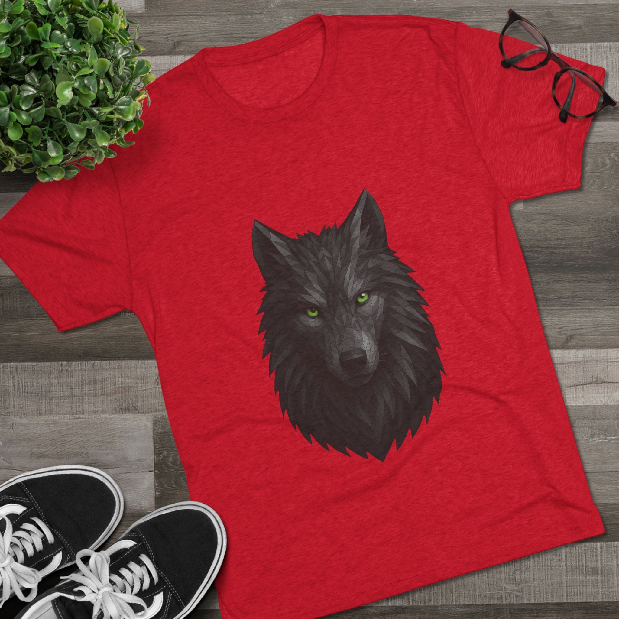 Black Wolf Head with Green Eyes T-Shirt | Wolf Portrait Tee