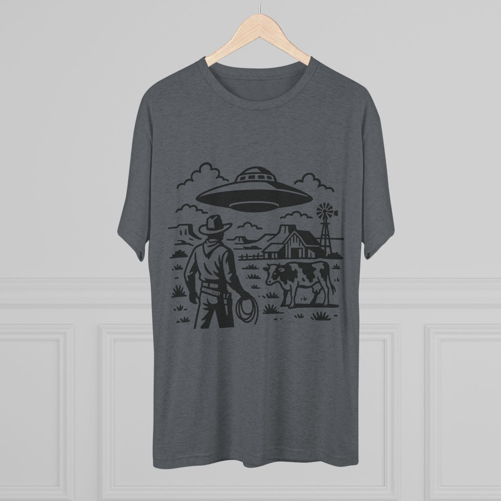 Cowboy Standoff with UFO Tee | Alien Abduction Farm T-Shirt