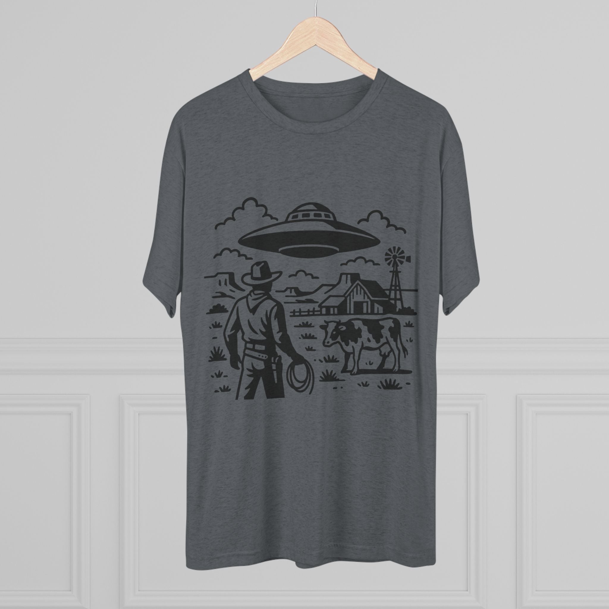 Cowboy Standoff with UFO Tee | Alien Abduction Farm T-Shirt
