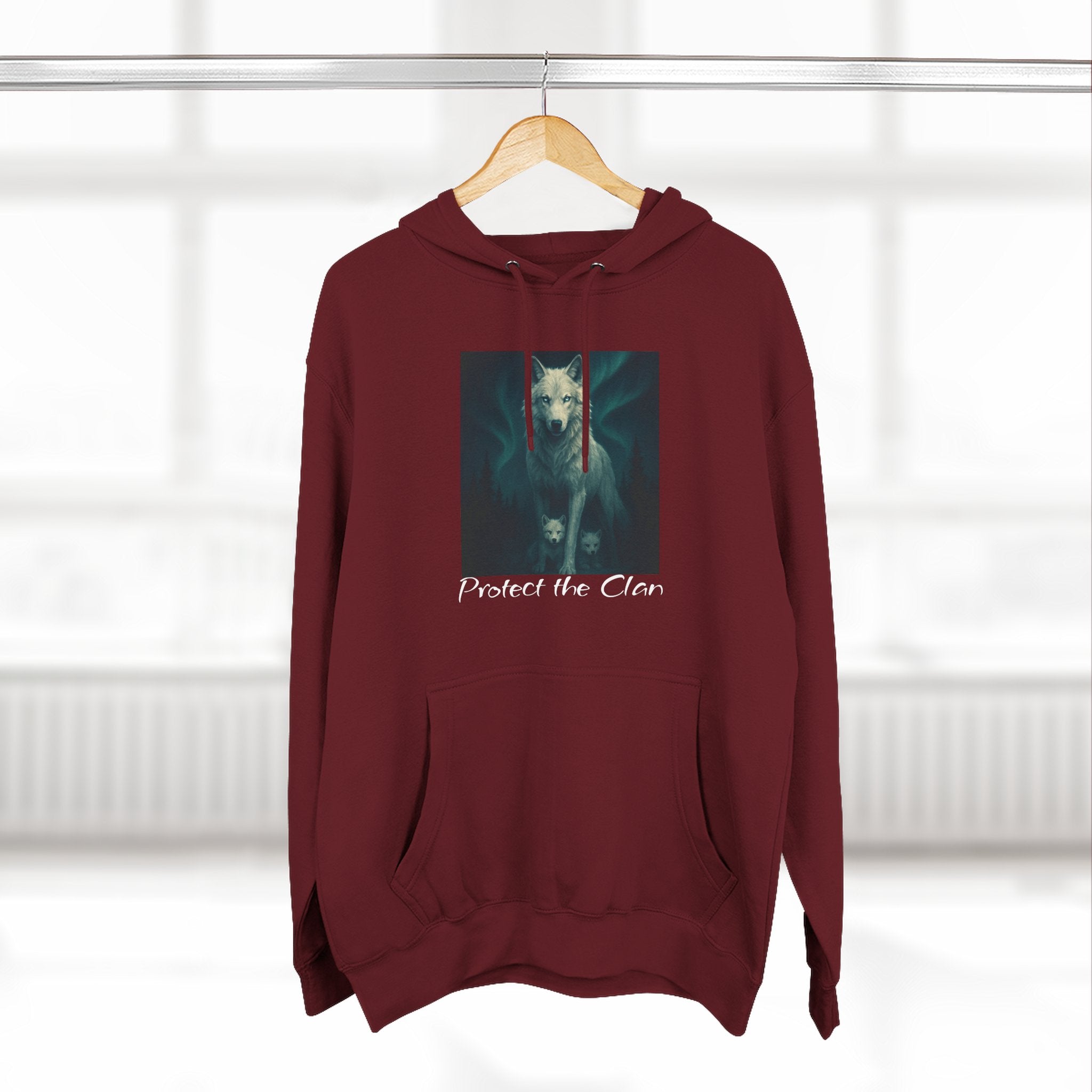 Protect the Clan Fleece hoodie, Nature Lover, Northern Lights, Wolves, family
