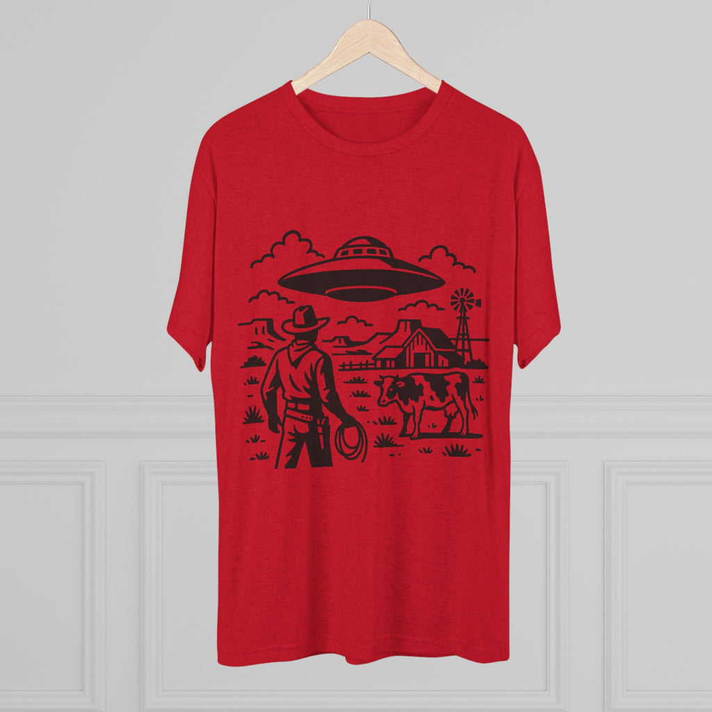 Cowboy Standoff with UFO Tee | Alien Abduction Farm T-Shirt