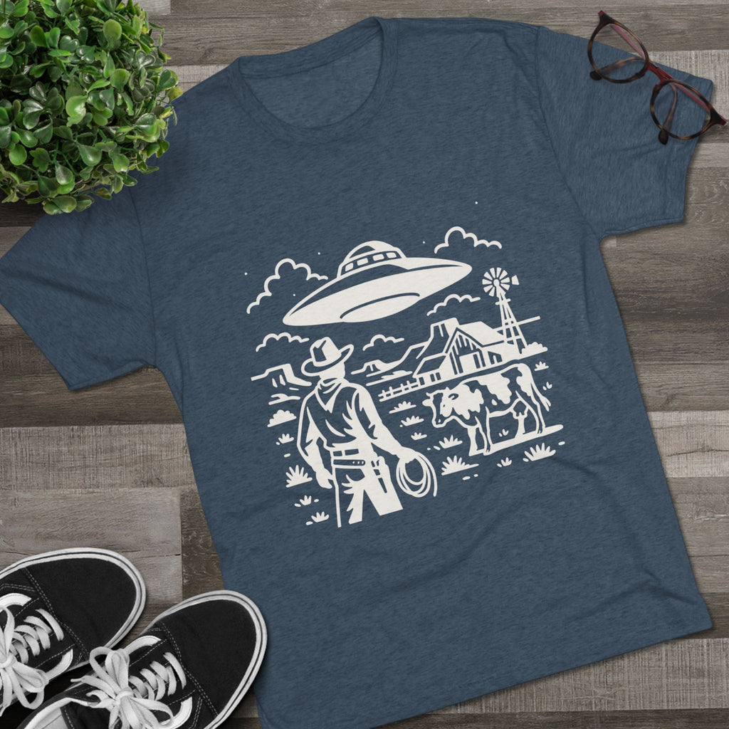 Cowboy Standoff with UFO Tee | Alien Abduction Farm T-Shirt