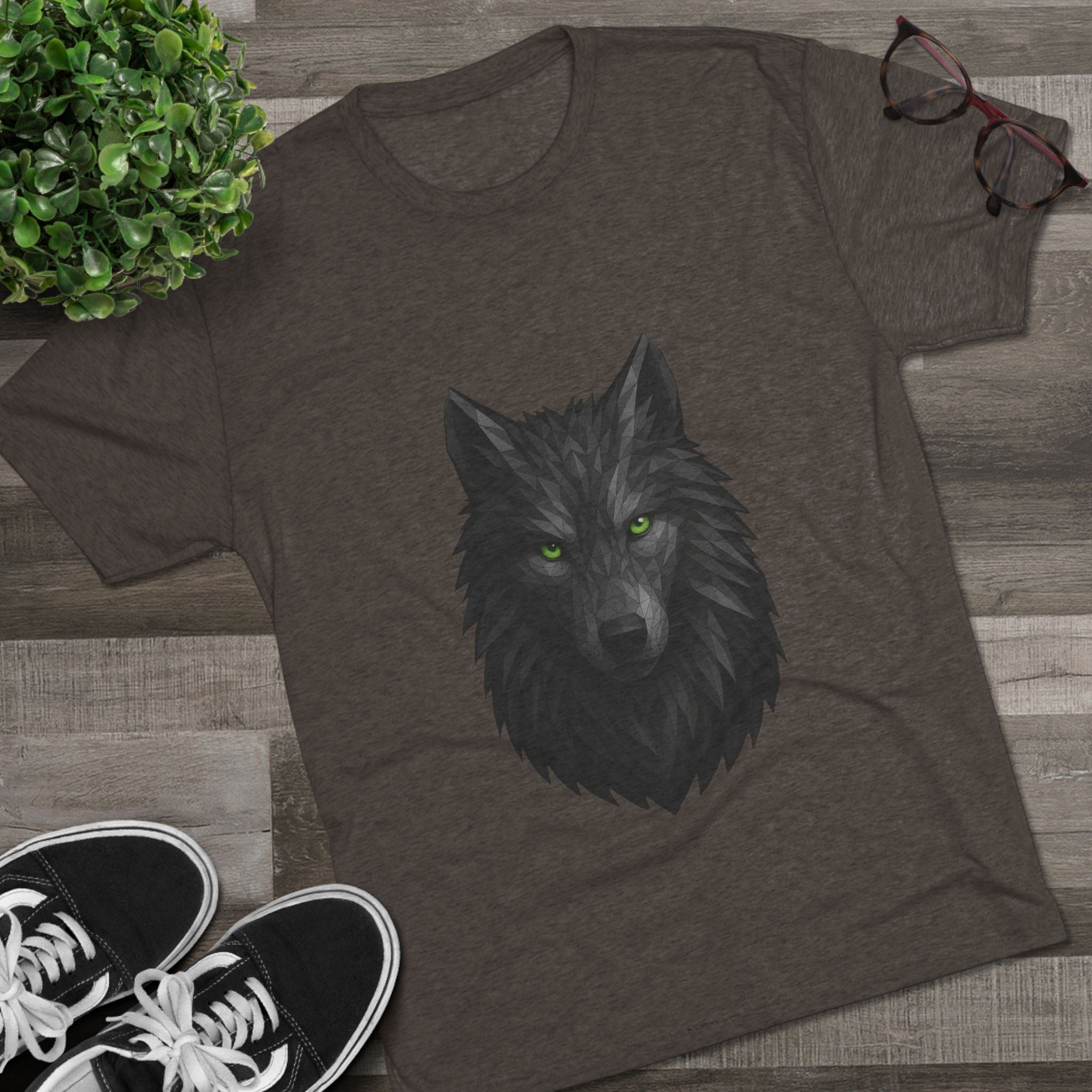 Black Wolf Head with Green Eyes T-Shirt | Wolf Portrait Tee