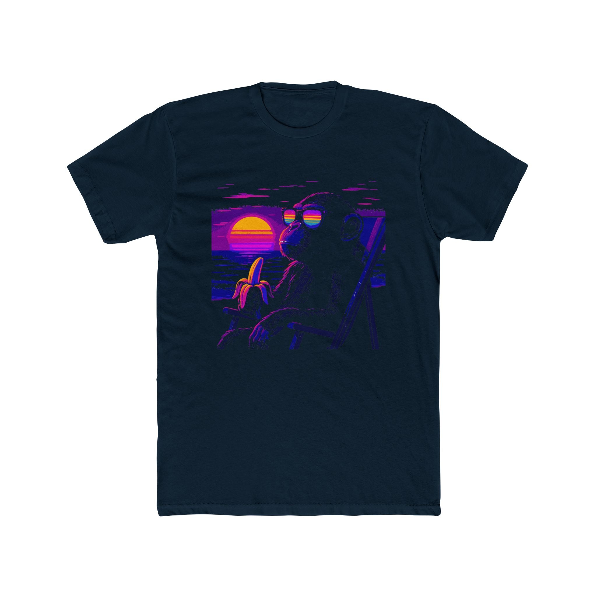 Retro Chimp Sunset T-Shirt — Neon Vaporwave Graphic Tee