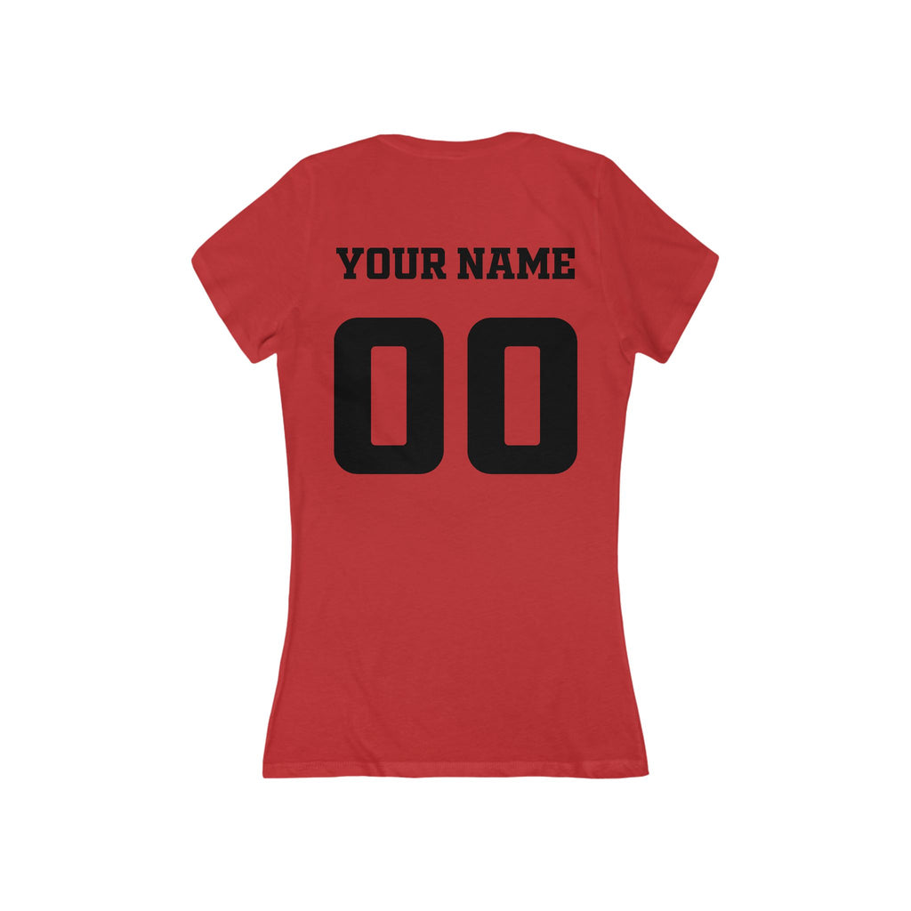 Custom Team Name Jersey Number Tee | Women's V-Neck Sports Shirt Customize Your Name, Team Name, Number and Character Color