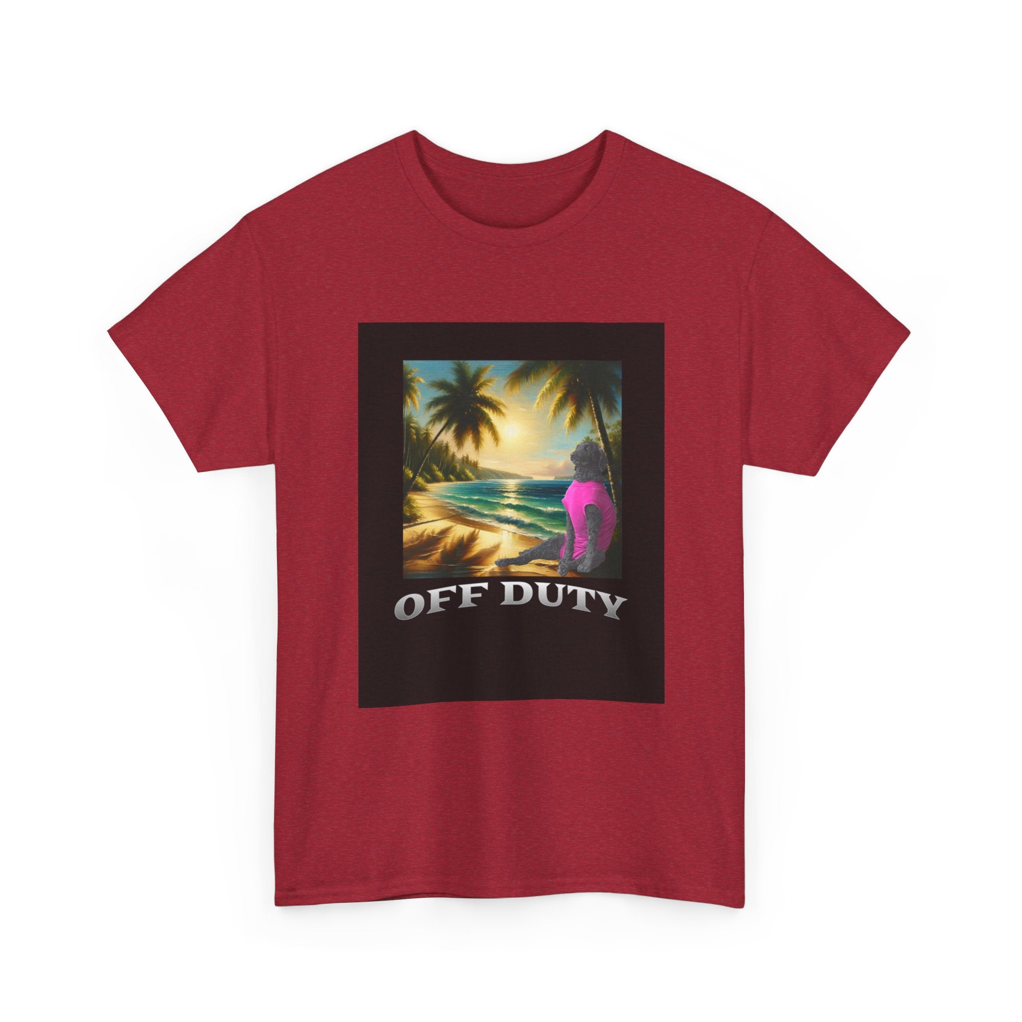 Dog off duty Sunset Tee, Dog Lover T-Shirt, Funny Beach Shirt, Unisex Cotton Top, Summer Swimsuit Tee, Dog Mom Gift, Dog Dad Gift