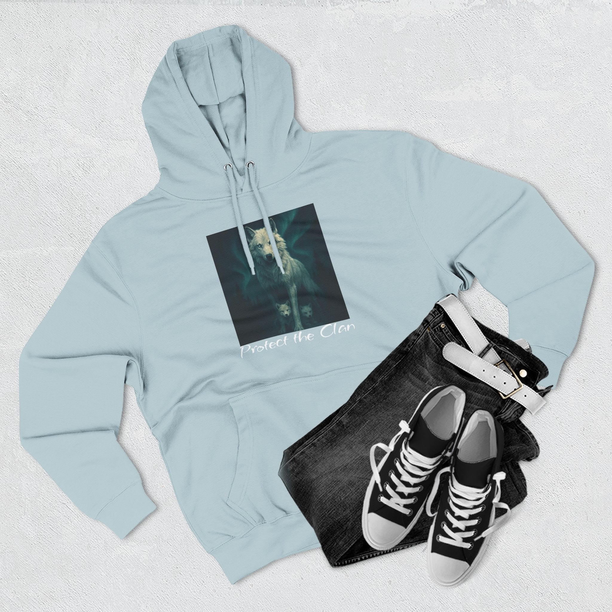 Protect the Clan Fleece hoodie, Nature Lover, Northern Lights, Wolves, family