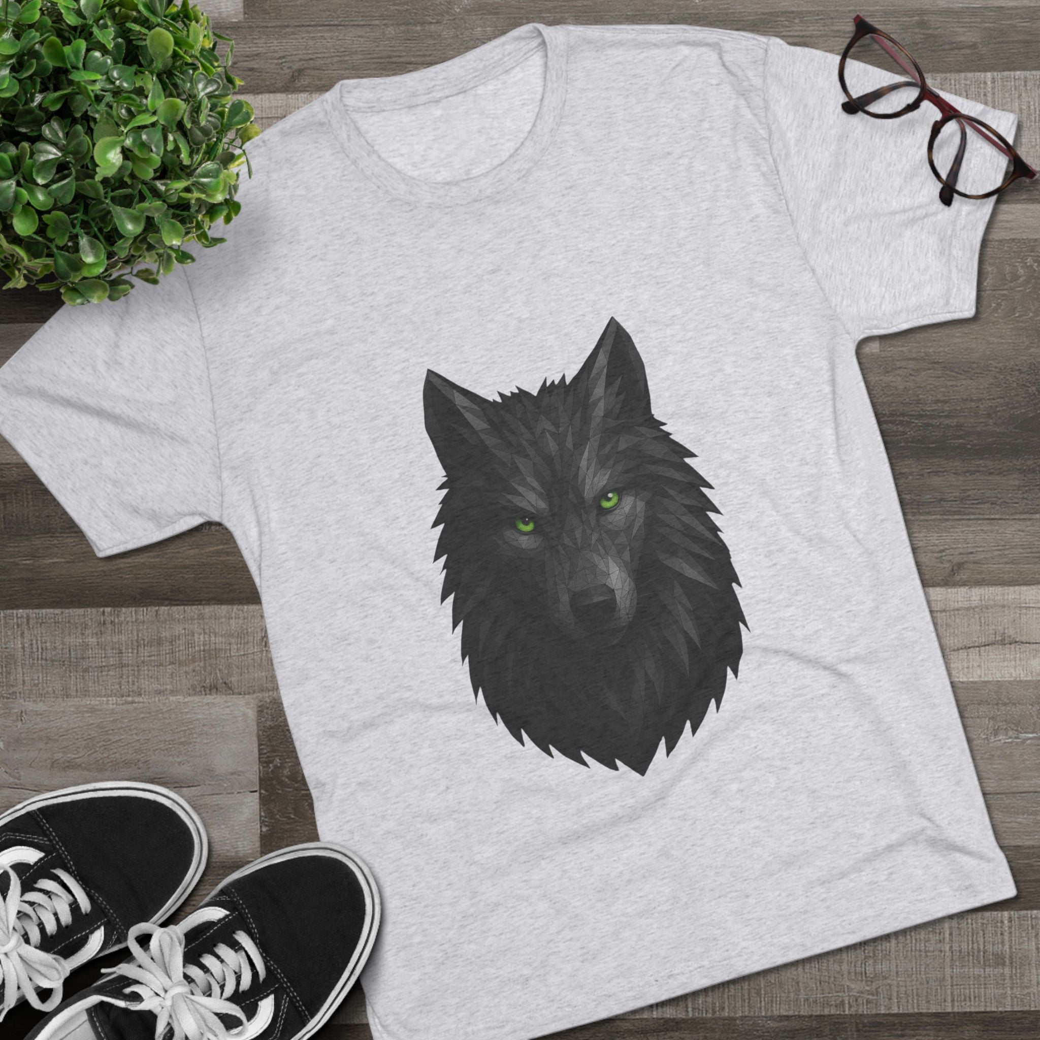 Black Wolf Head with Green Eyes T-Shirt | Wolf Portrait Tee