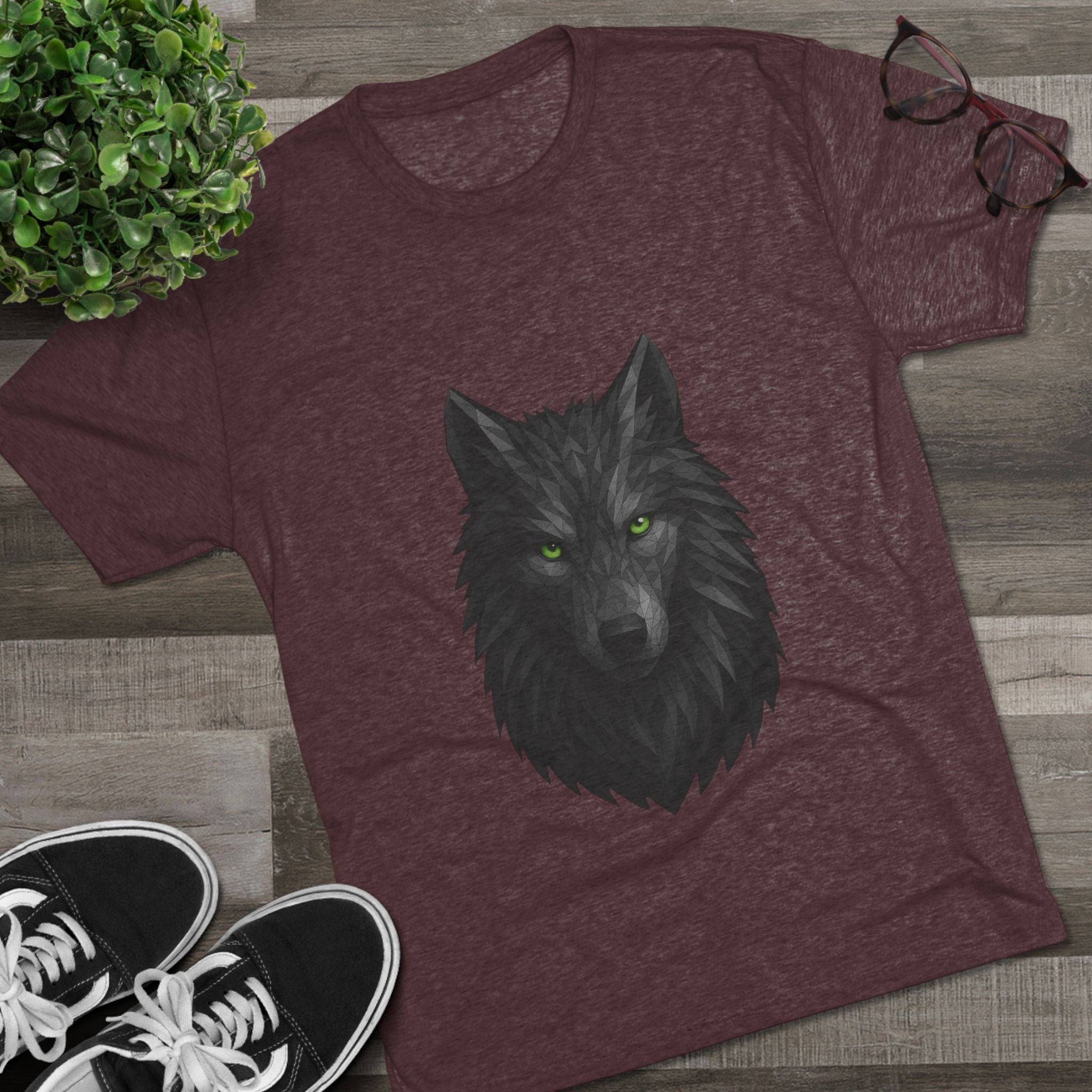 Black Wolf Head with Green Eyes T-Shirt | Wolf Portrait Tee