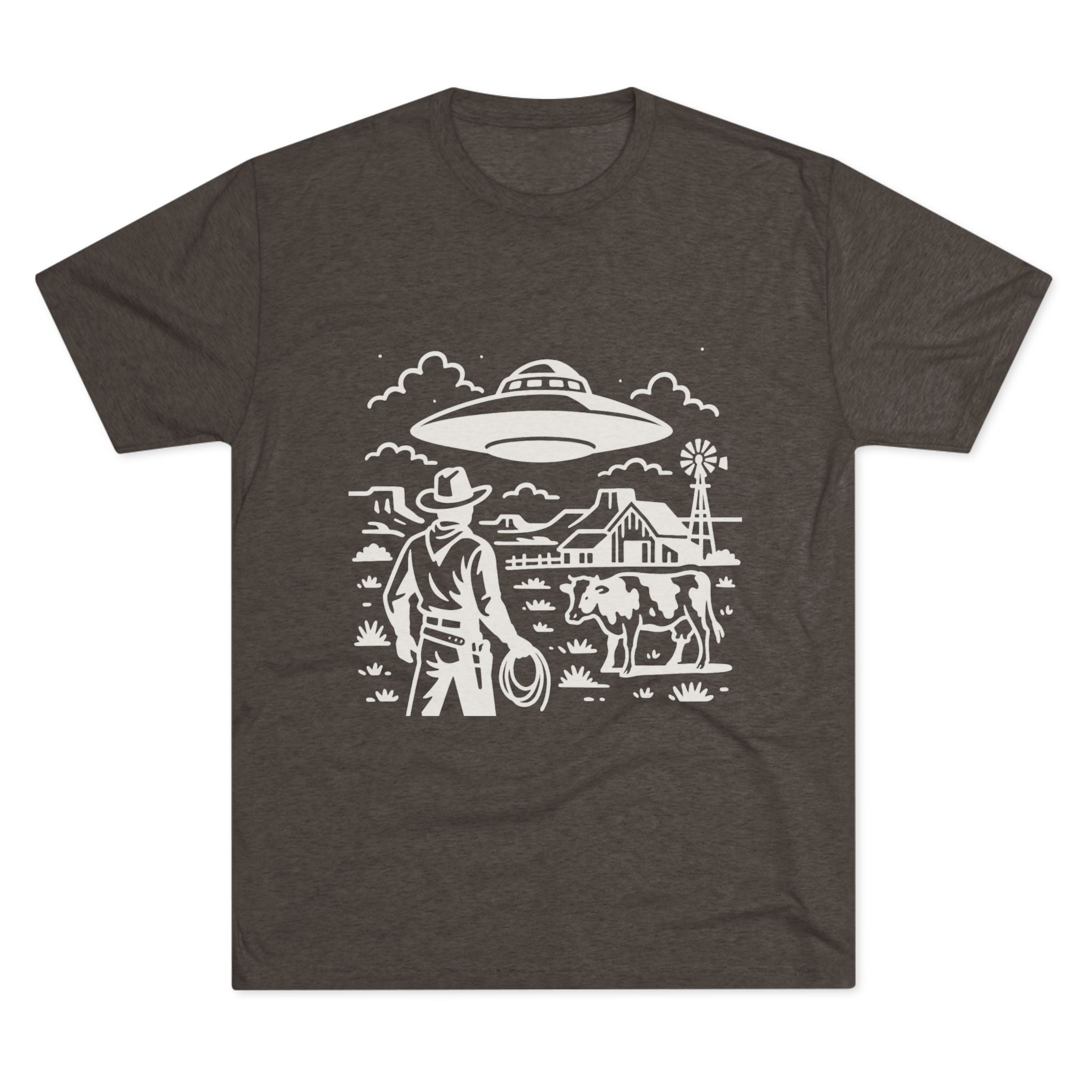 Cowboy Standoff with UFO Tee | Alien Abduction Farm T-Shirt
