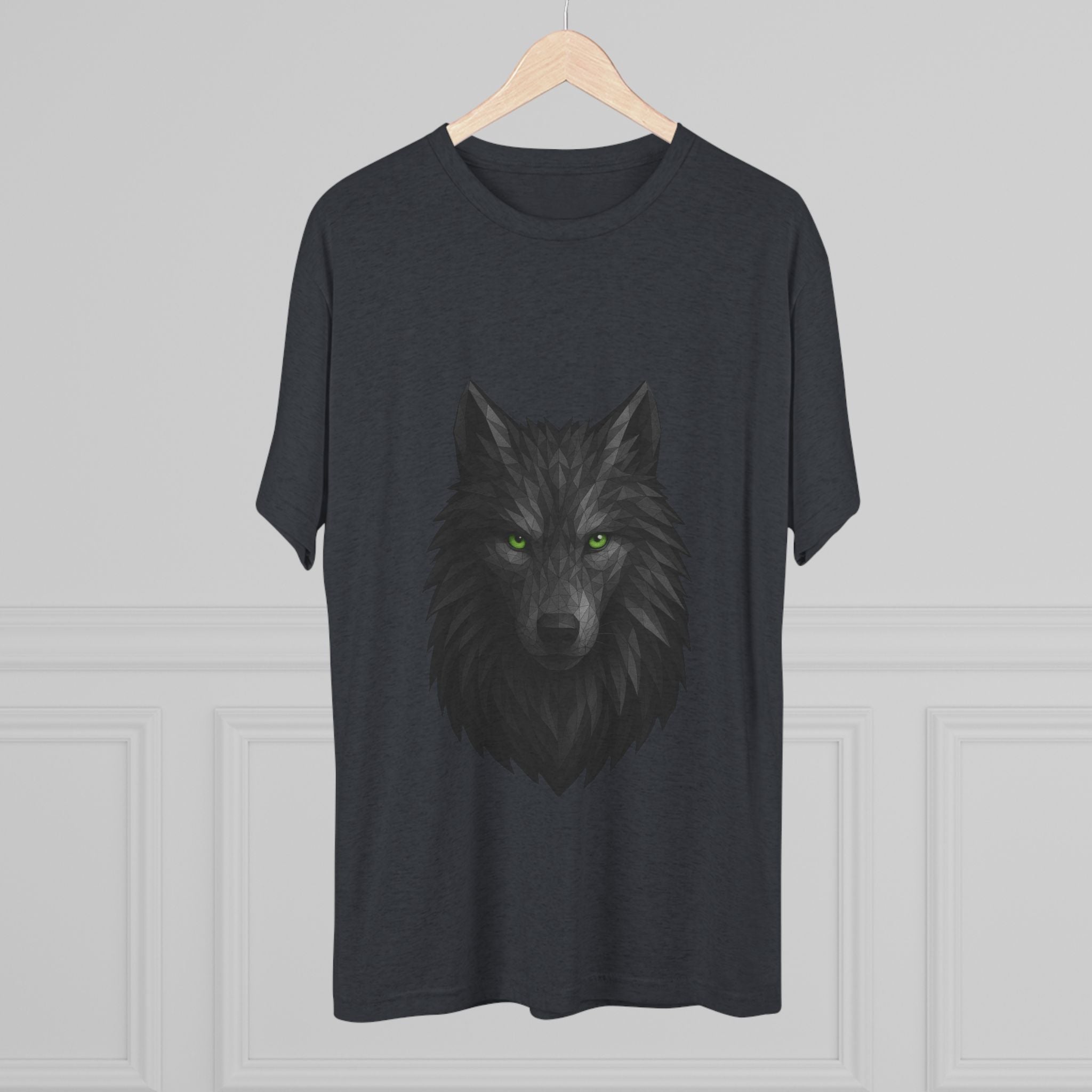 Black Wolf Head with Green Eyes T-Shirt | Wolf Portrait Tee