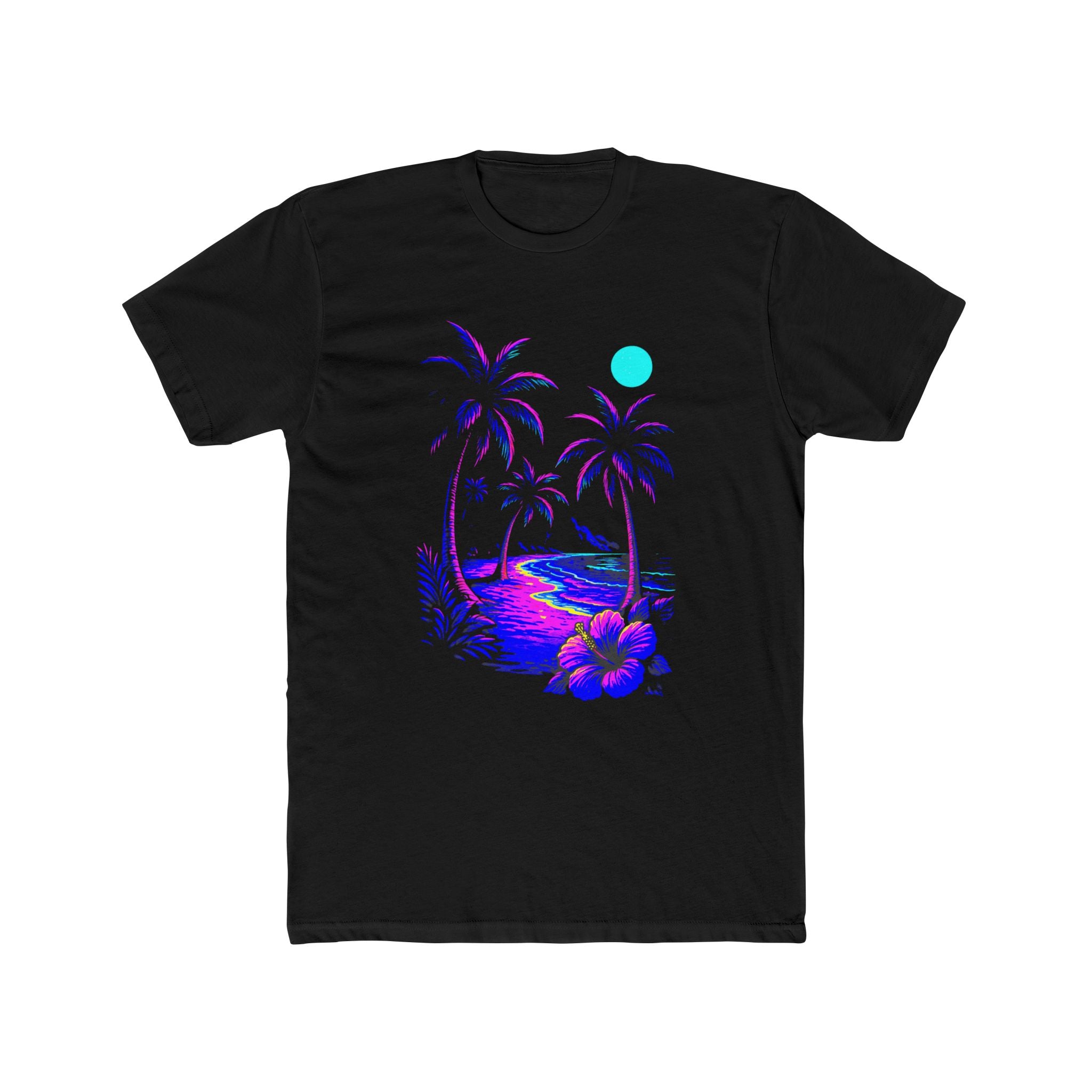 Neon Night Beach T‑Shirt — Retro Palm Moon Surf Tee