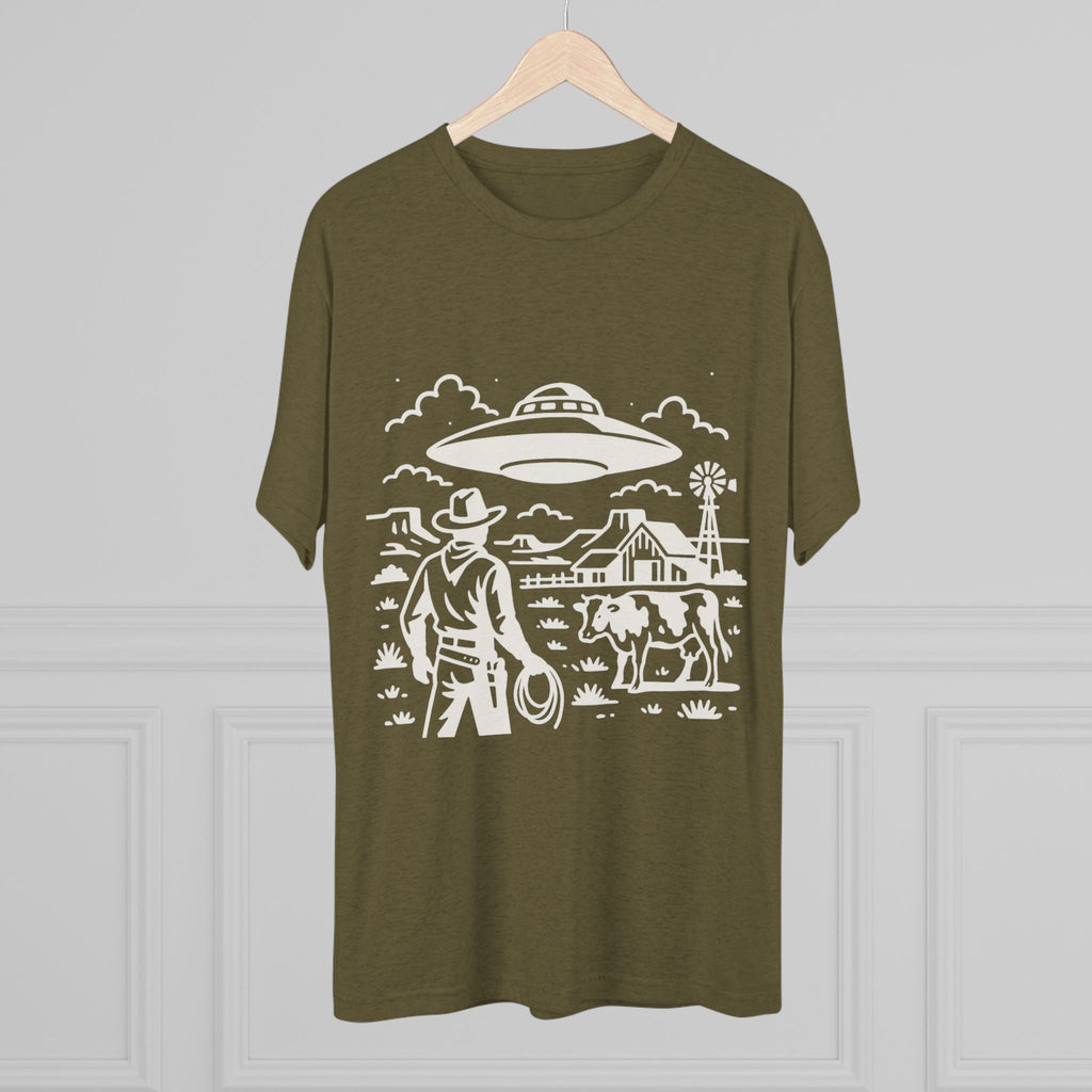 Cowboy Standoff with UFO Tee | Alien Abduction Farm T-Shirt