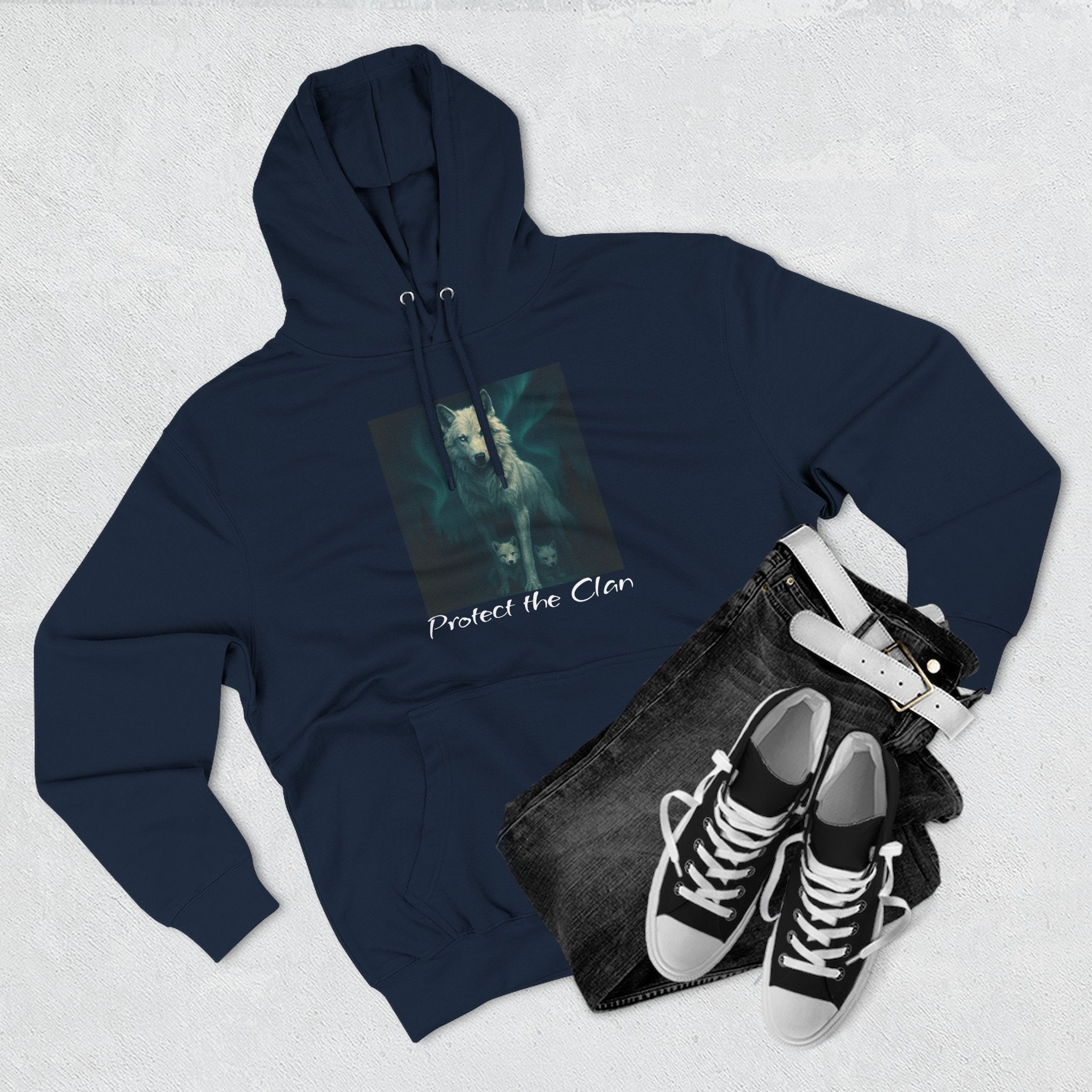 Protect the Clan Fleece hoodie, Nature Lover, Northern Lights, Wolves, family