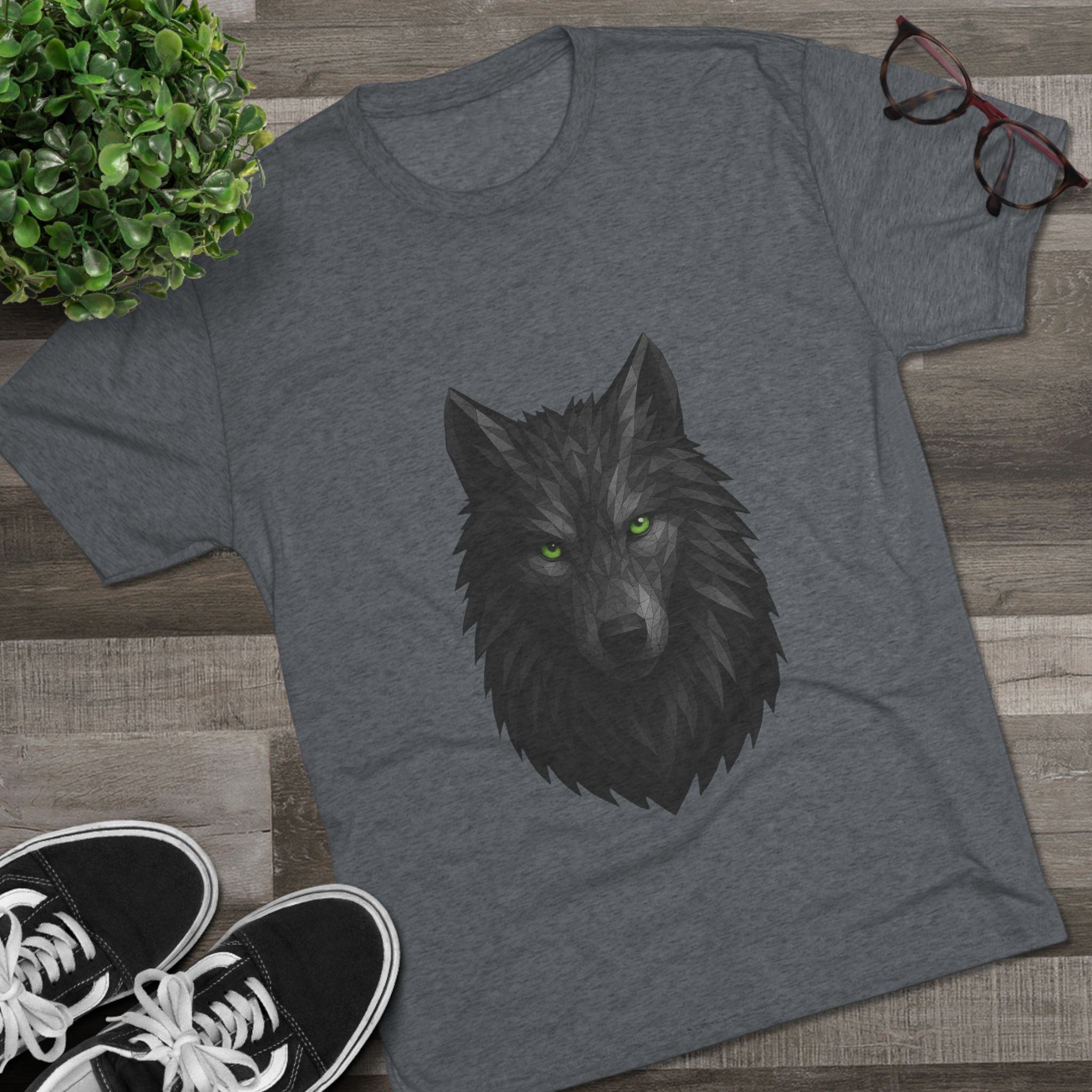 Black Wolf Head with Green Eyes T-Shirt | Wolf Portrait Tee
