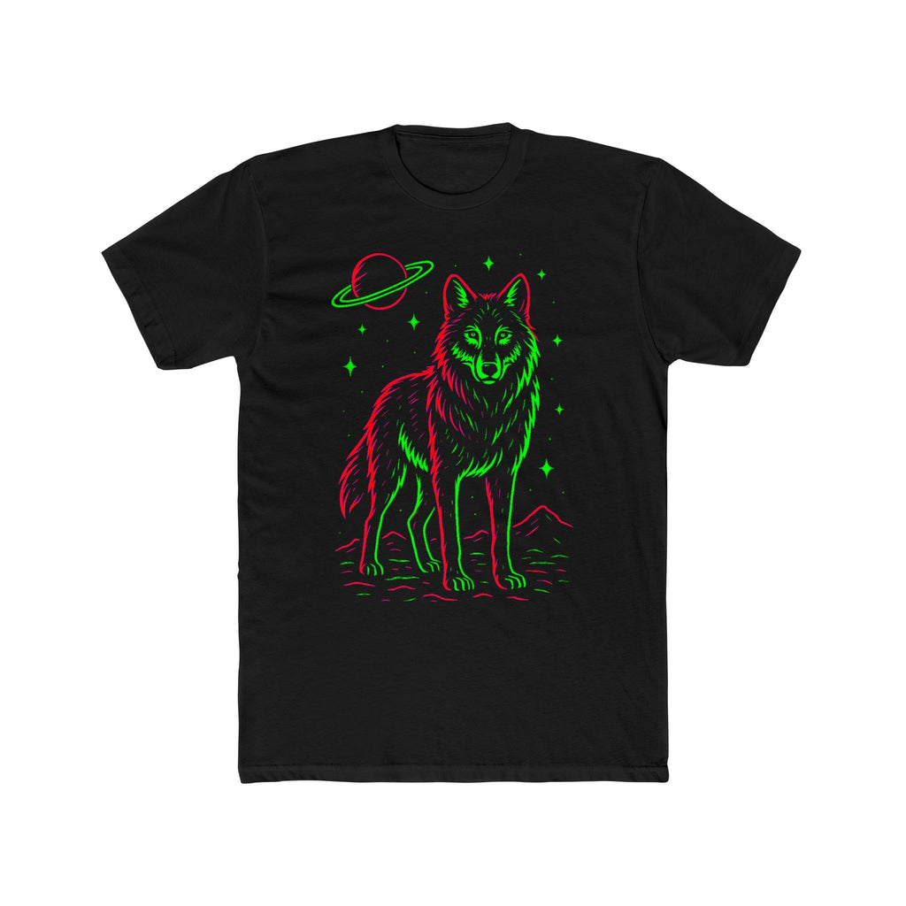 Neon Cosmic Wolf T‑Shirt — Retro Planet Graphic Tee