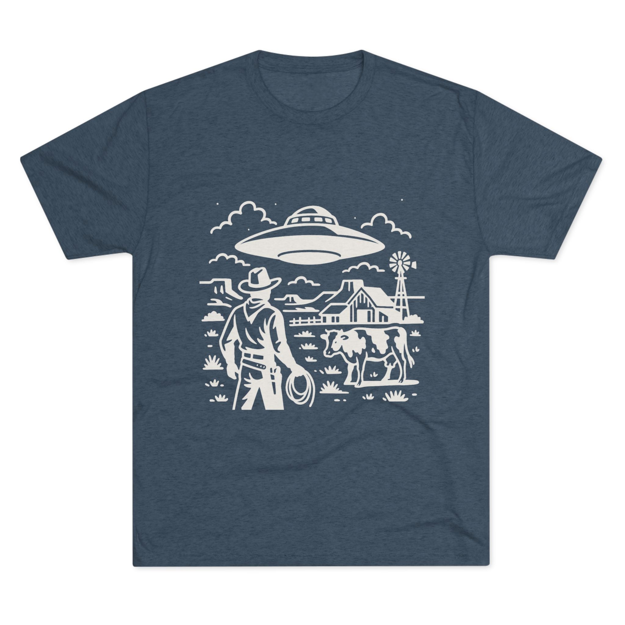 Cowboy Standoff with UFO Tee | Alien Abduction Farm T-Shirt