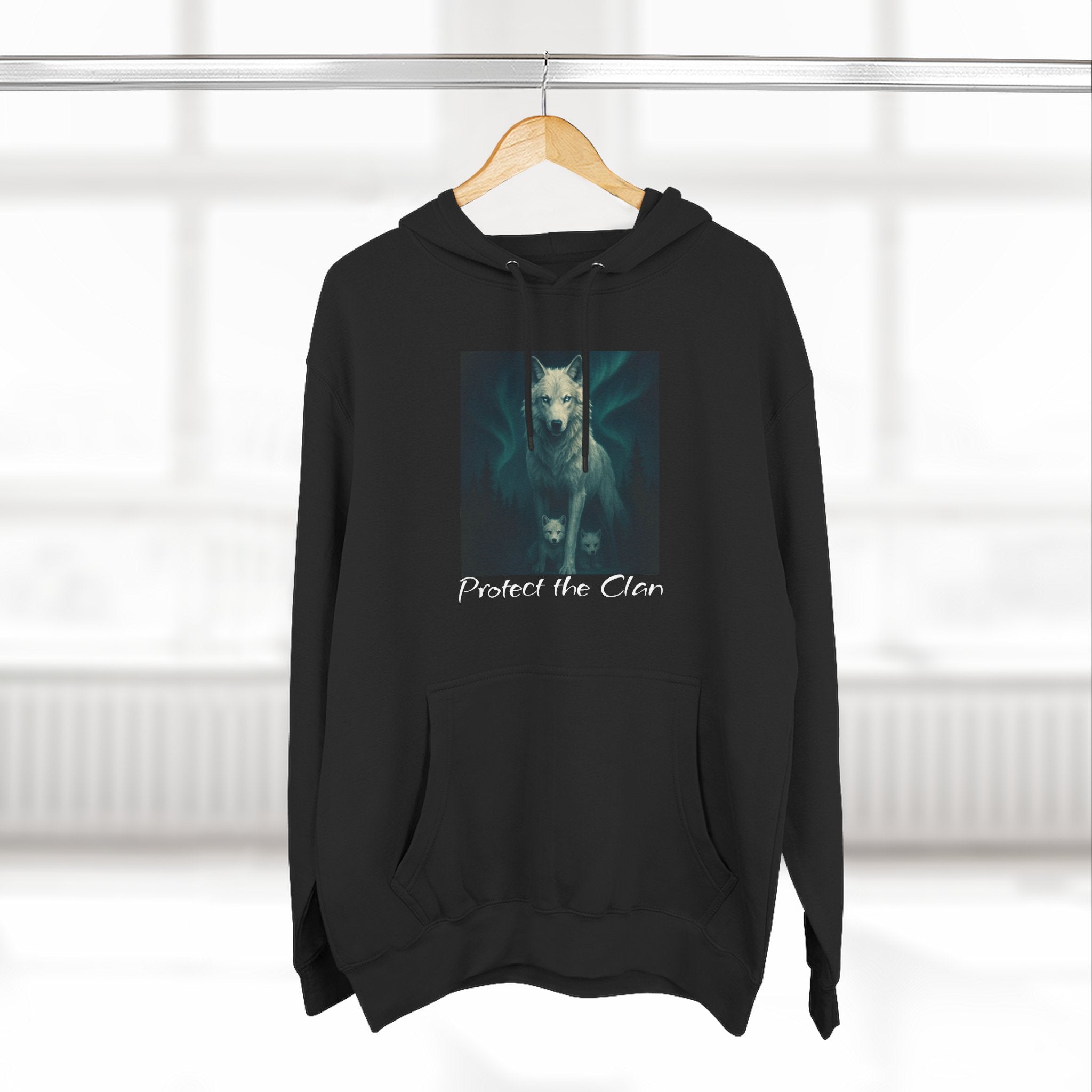 Protect the Clan Fleece hoodie, Nature Lover, Northern Lights, Wolves, family