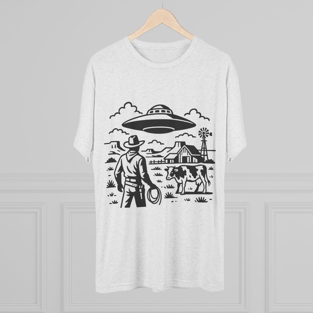Cowboy Standoff with UFO Tee | Alien Abduction Farm T-Shirt