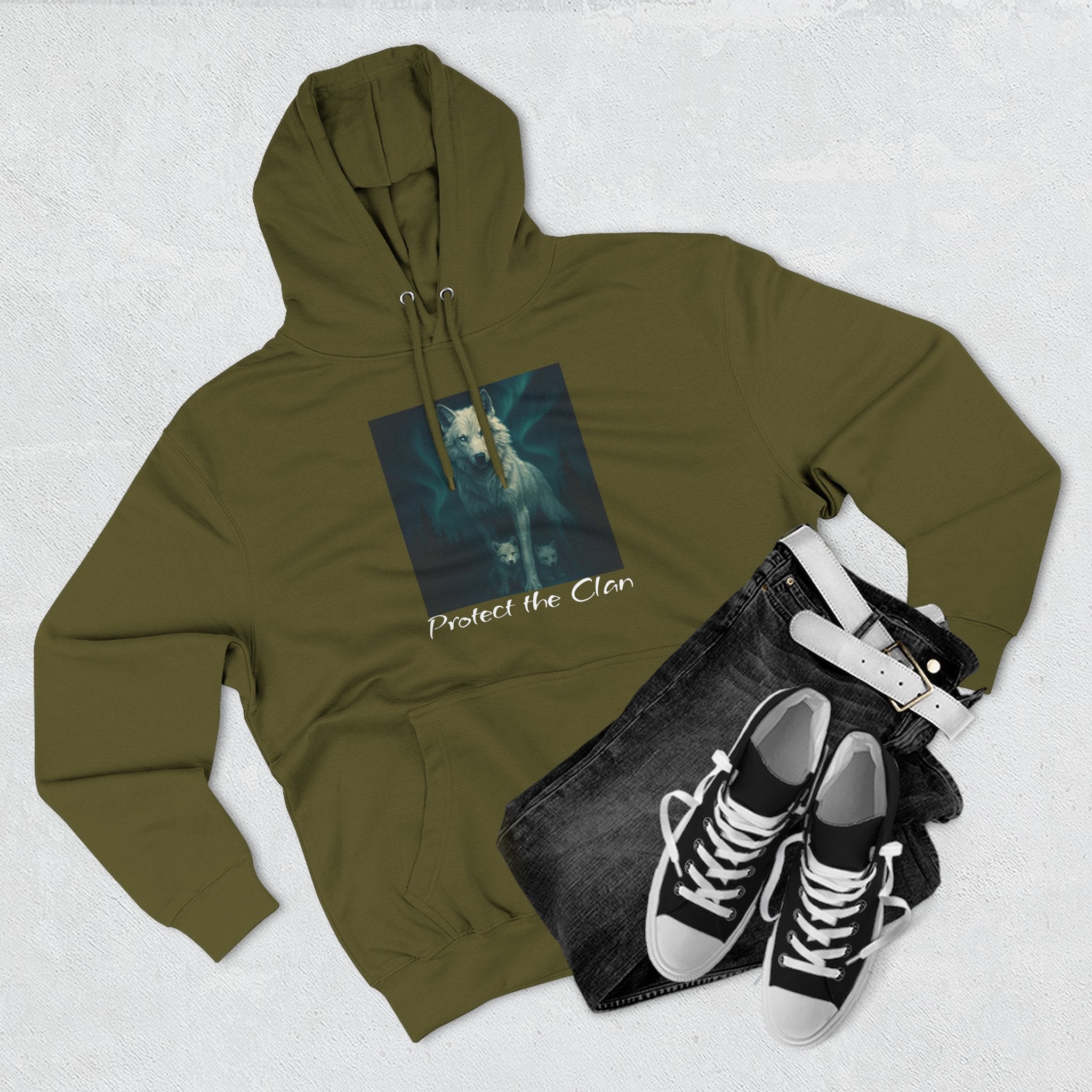 Protect the Clan Fleece hoodie, Nature Lover, Northern Lights, Wolves, family