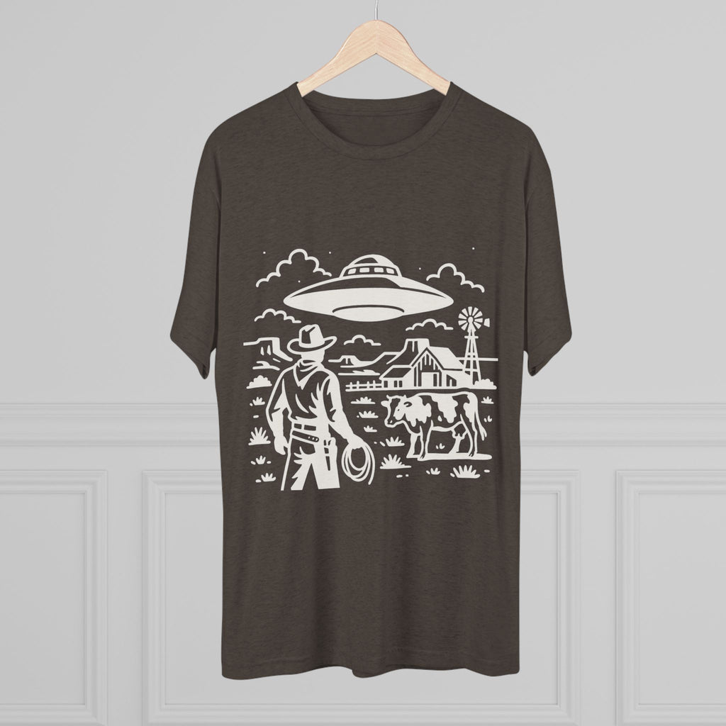 Cowboy Standoff with UFO Tee | Alien Abduction Farm T-Shirt