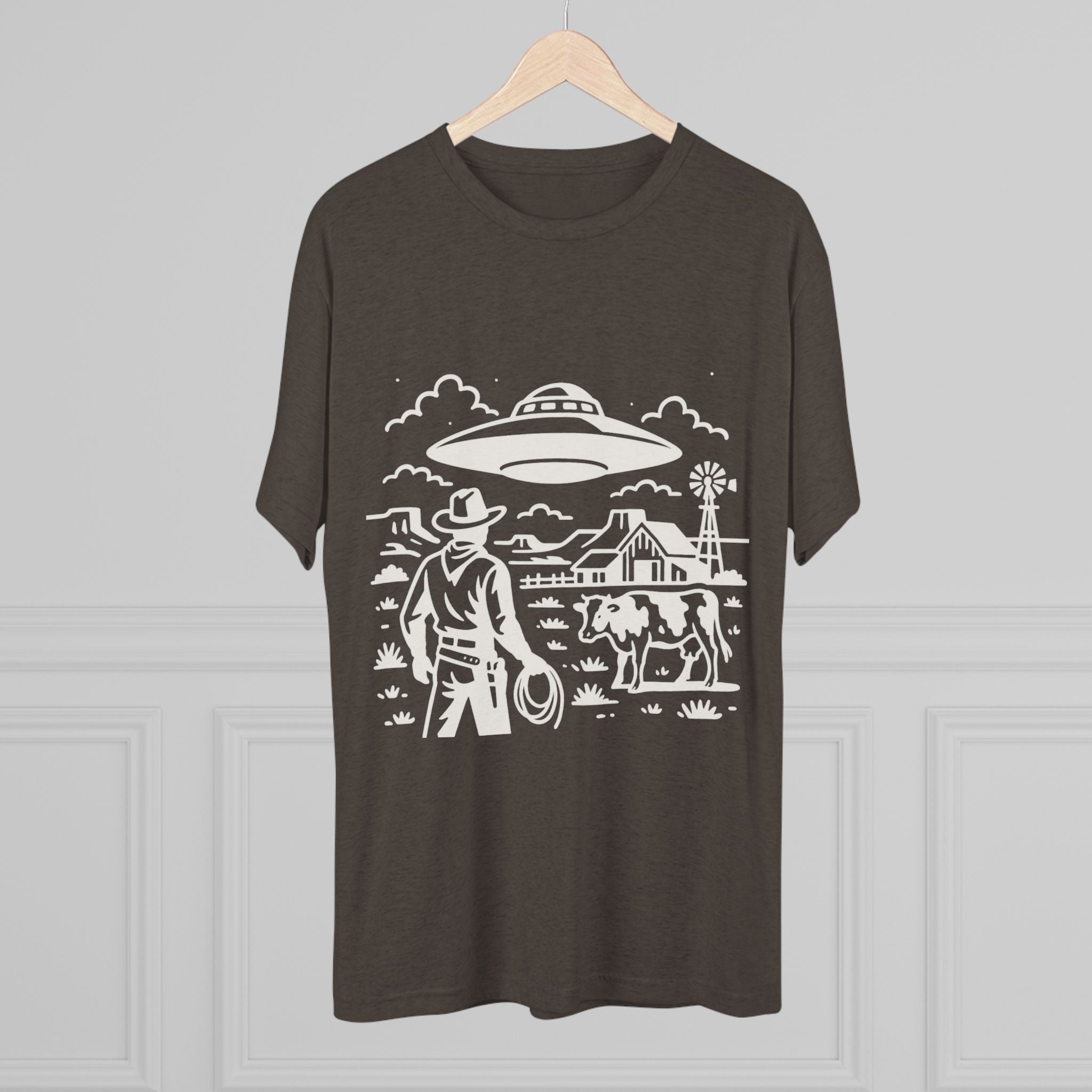 Cowboy Standoff with UFO Tee | Alien Abduction Farm T-Shirt