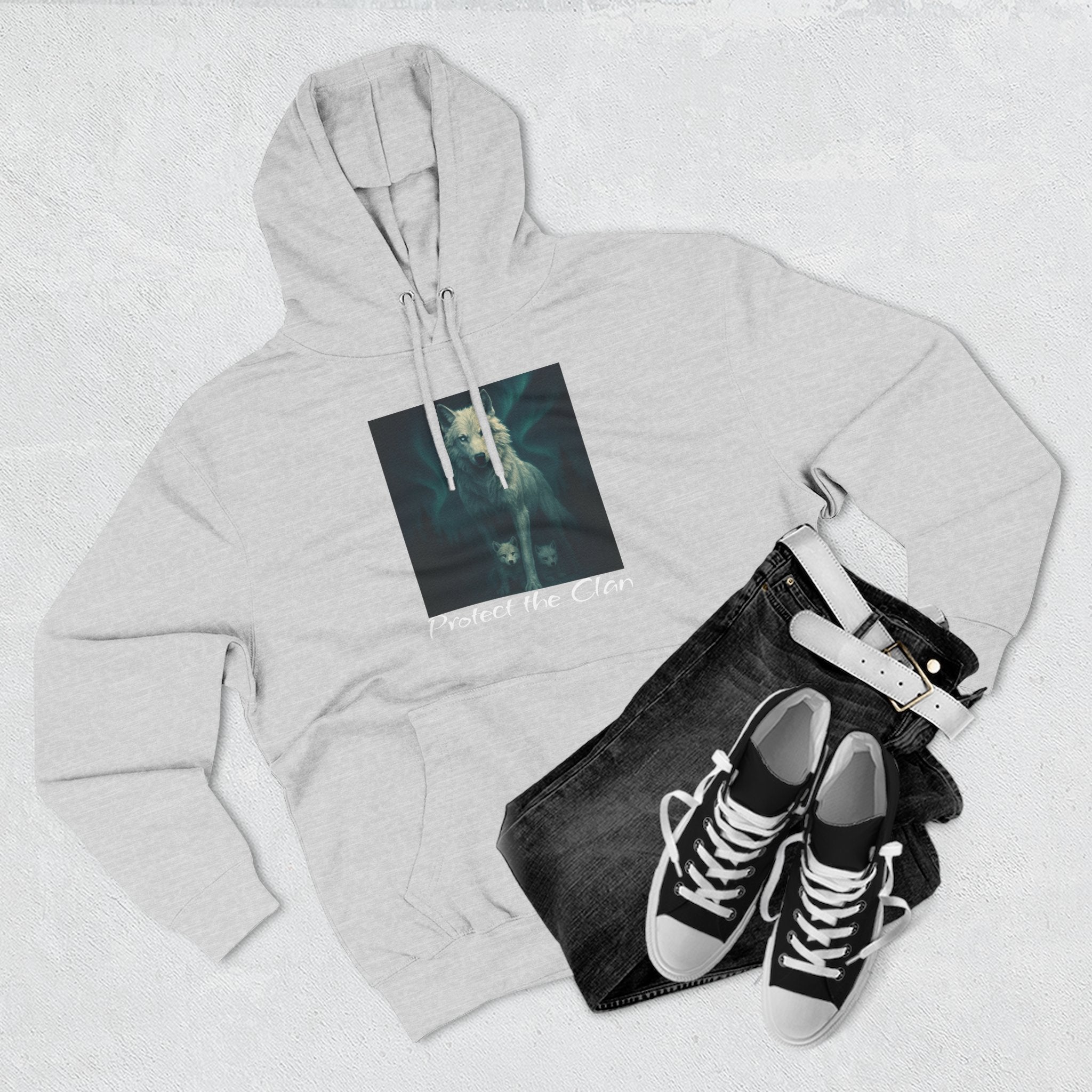 Protect the Clan Fleece hoodie, Nature Lover, Northern Lights, Wolves, family