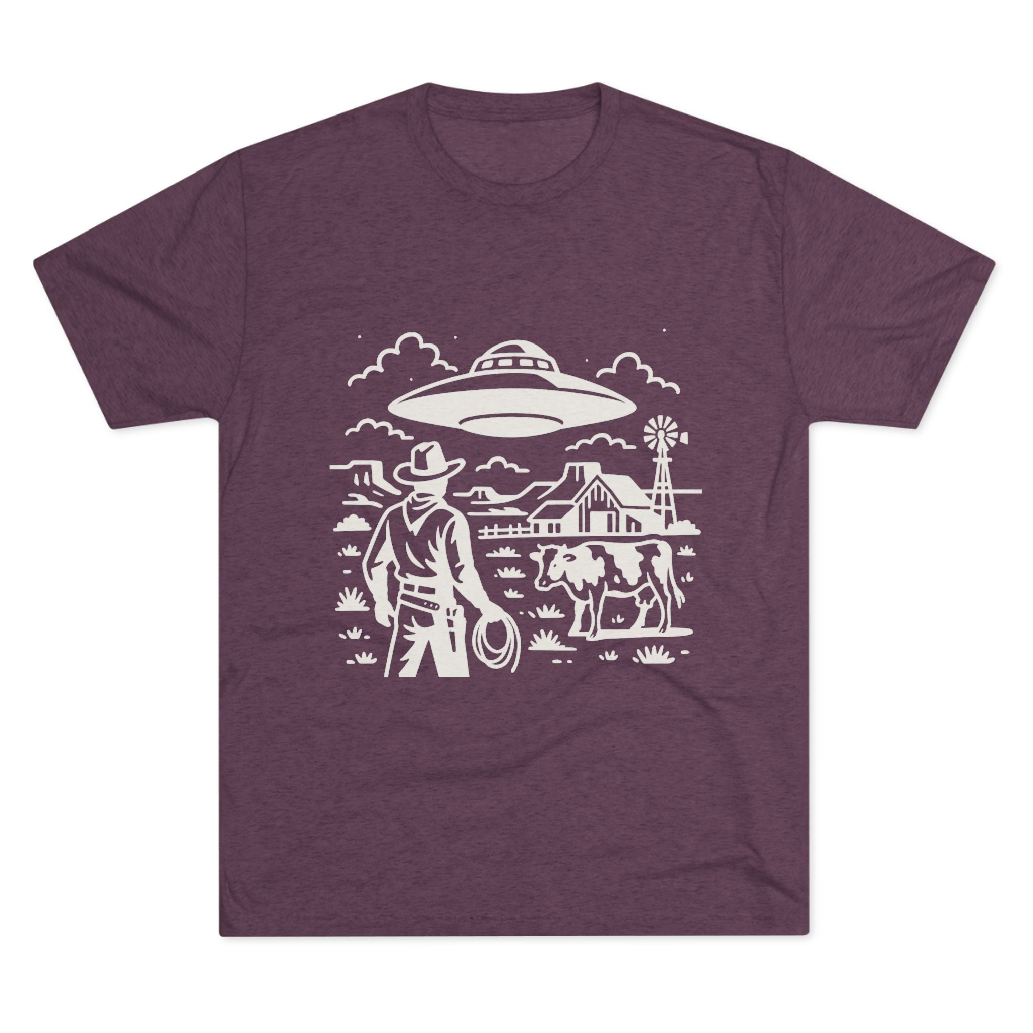 Cowboy Standoff with UFO Tee | Alien Abduction Farm T-Shirt