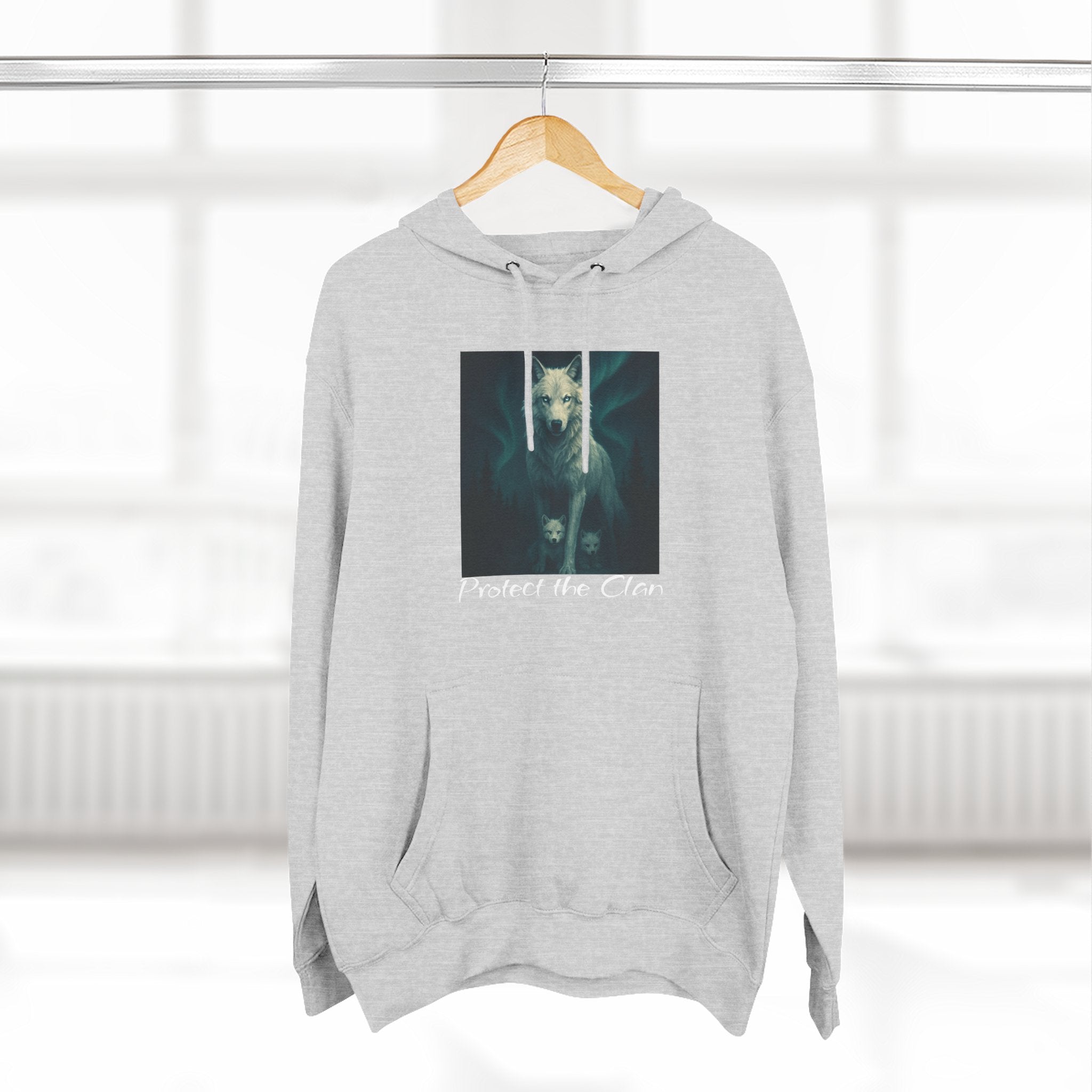 Protect the Clan Fleece hoodie, Nature Lover, Northern Lights, Wolves, family