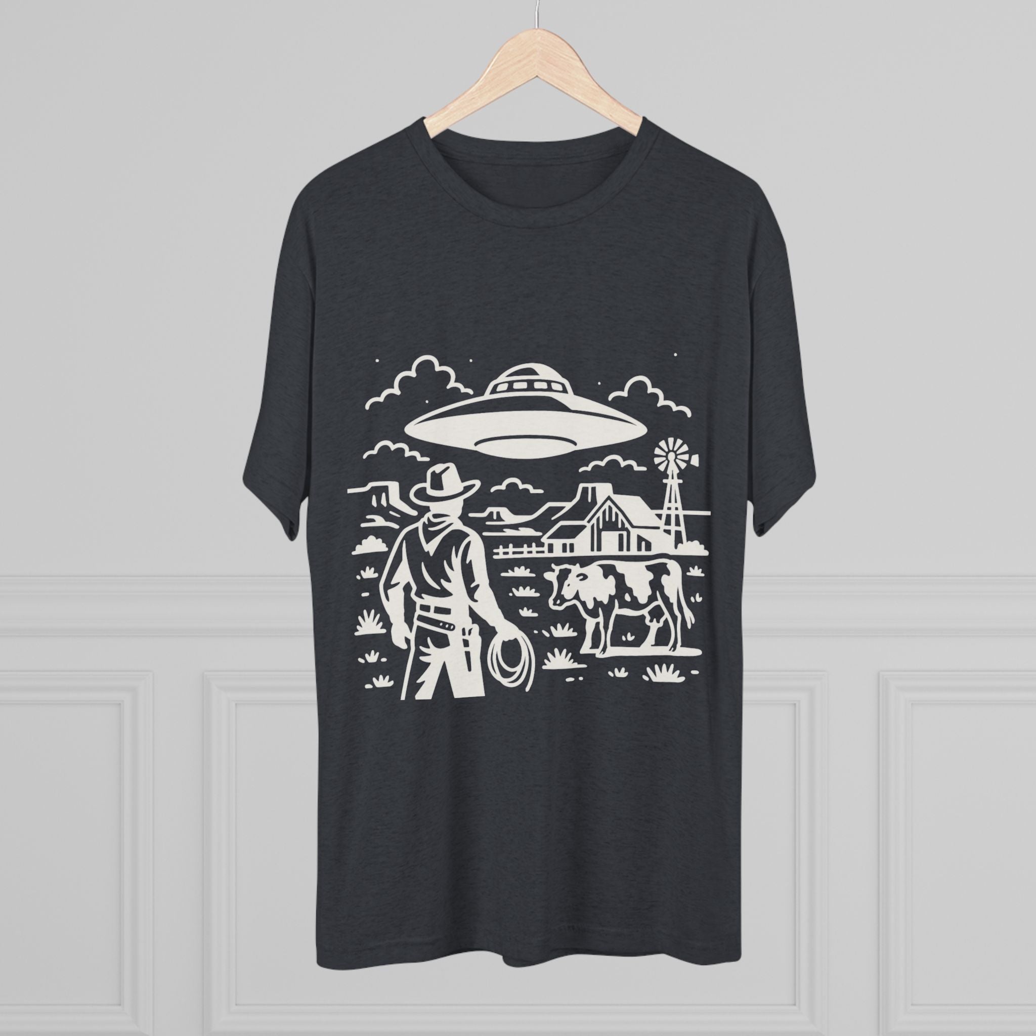 Cowboy Standoff with UFO Tee | Alien Abduction Farm T-Shirt
