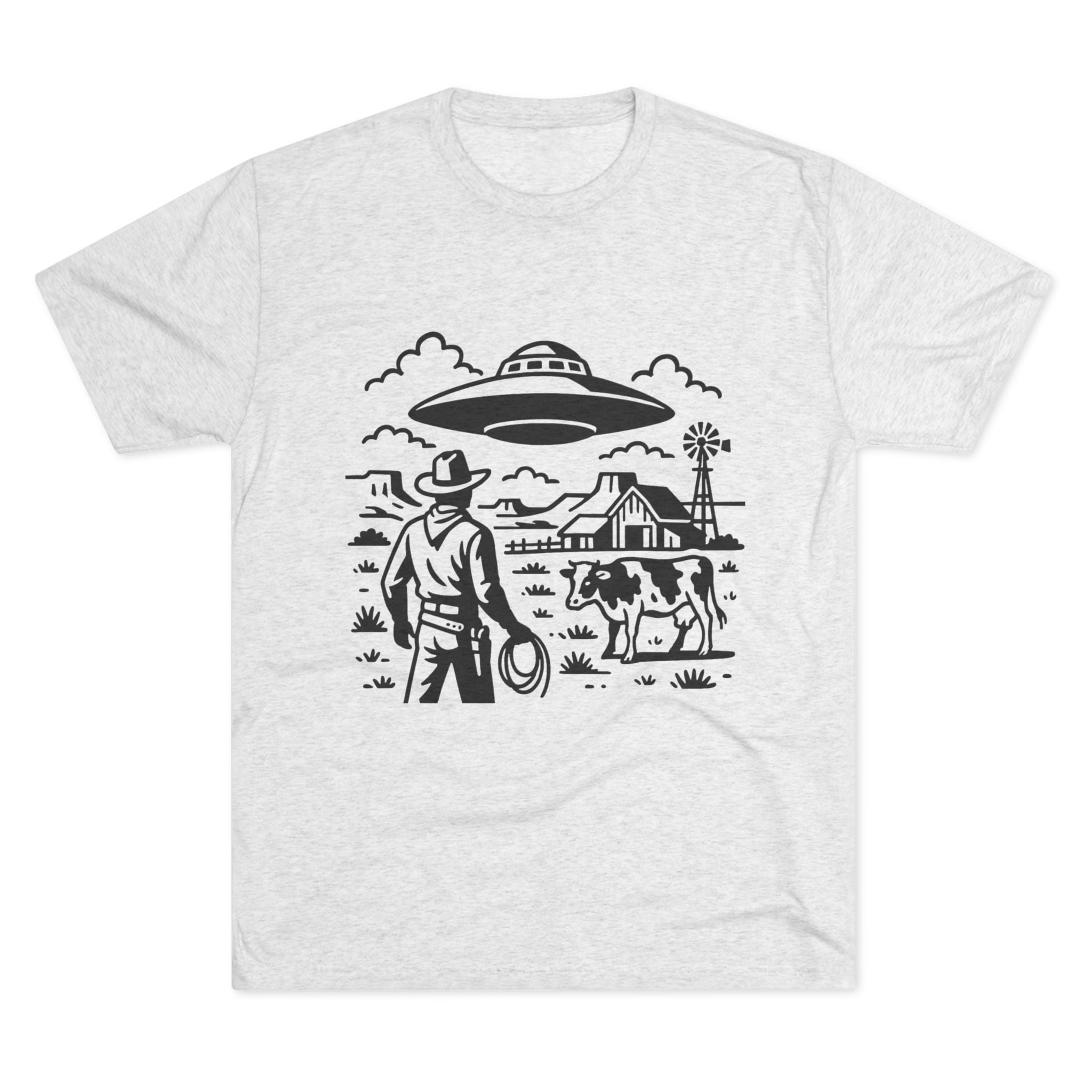 Cowboy Standoff with UFO Tee | Alien Abduction Farm T-Shirt