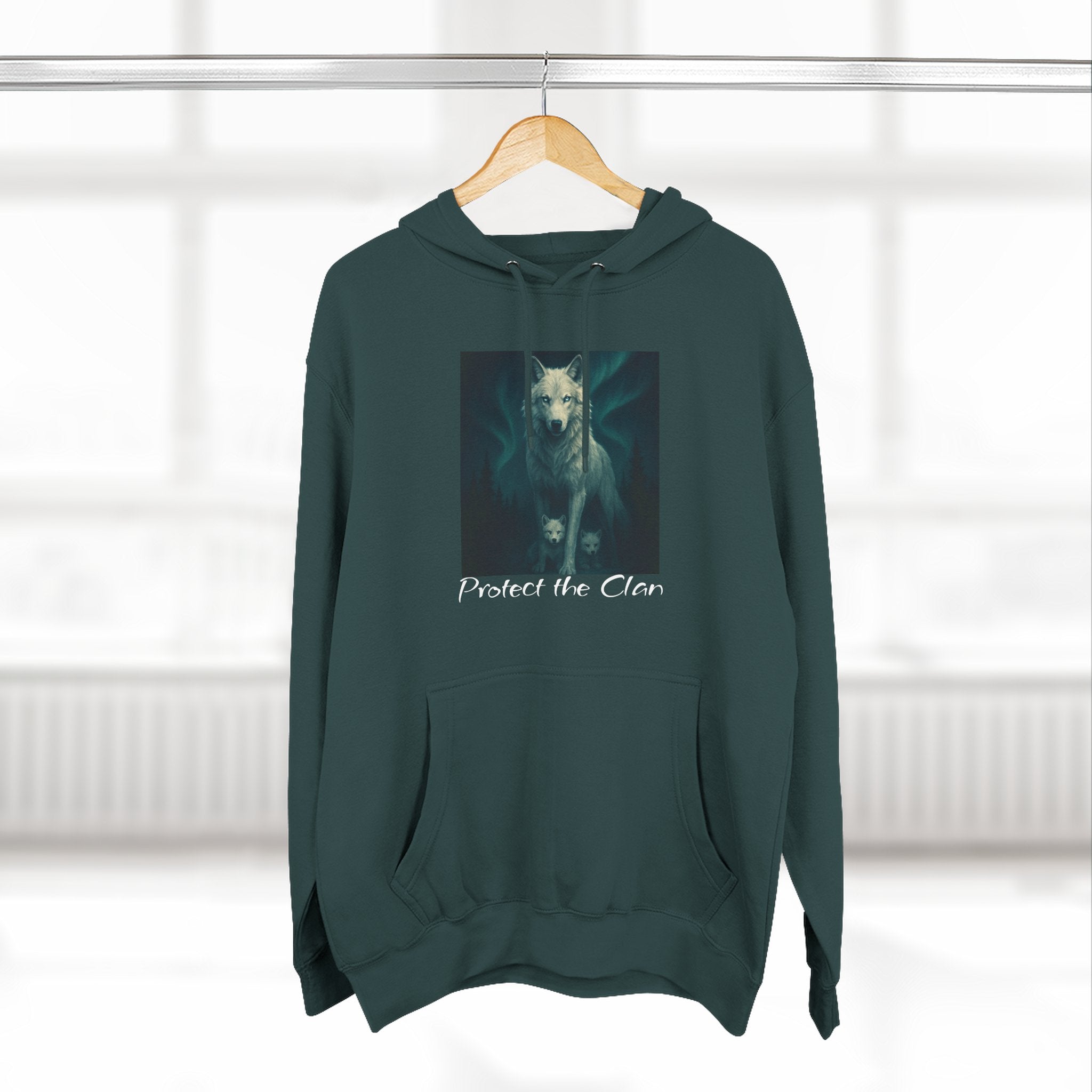 Protect the Clan Fleece hoodie, Nature Lover, Northern Lights, Wolves, family