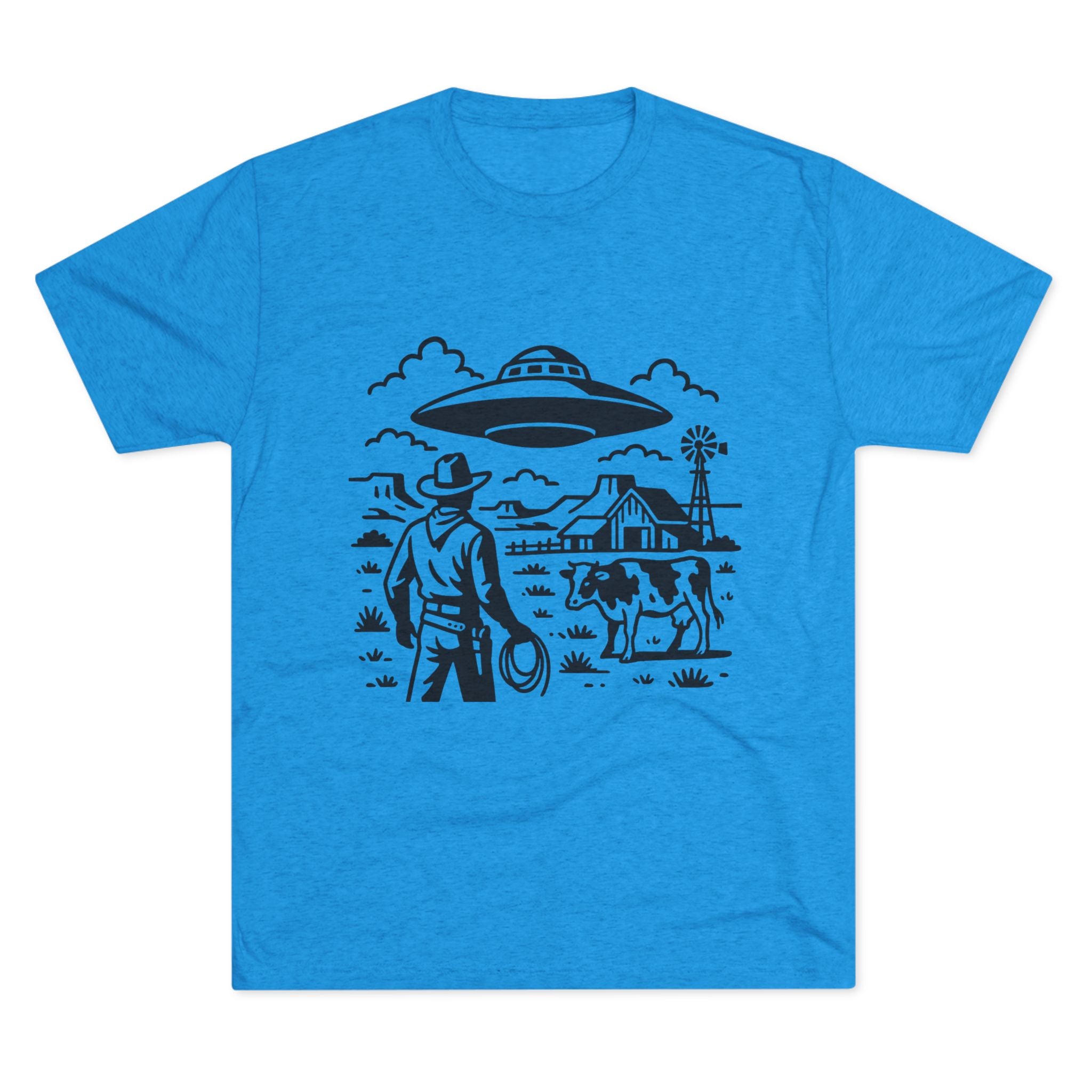 Cowboy Standoff with UFO Tee | Alien Abduction Farm T-Shirt