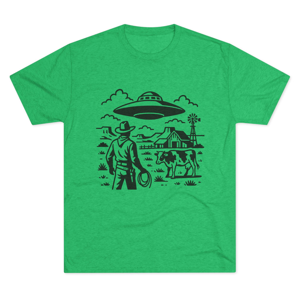 Cowboy Standoff with UFO Tee | Alien Abduction Farm T-Shirt