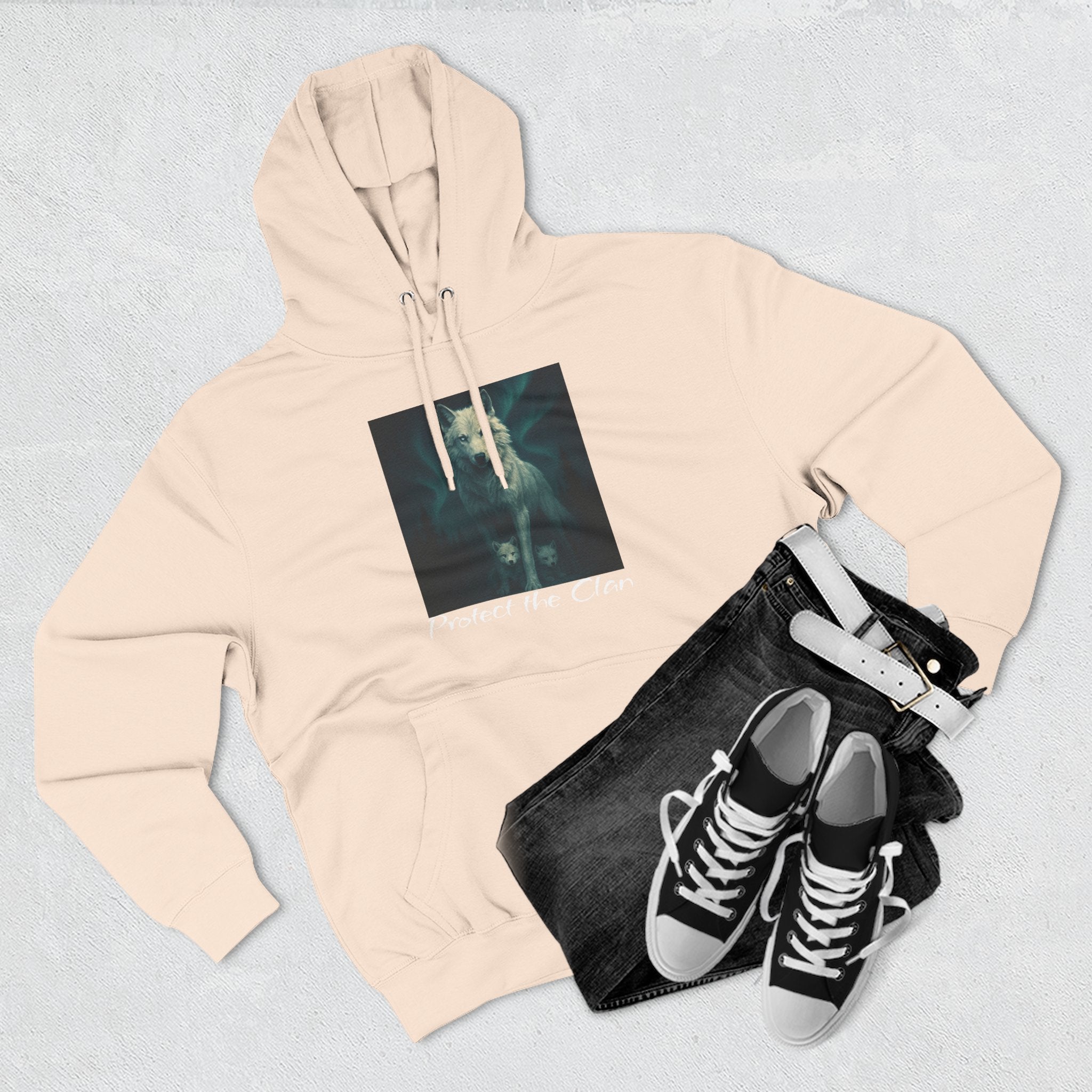 Protect the Clan Fleece hoodie, Nature Lover, Northern Lights, Wolves, family