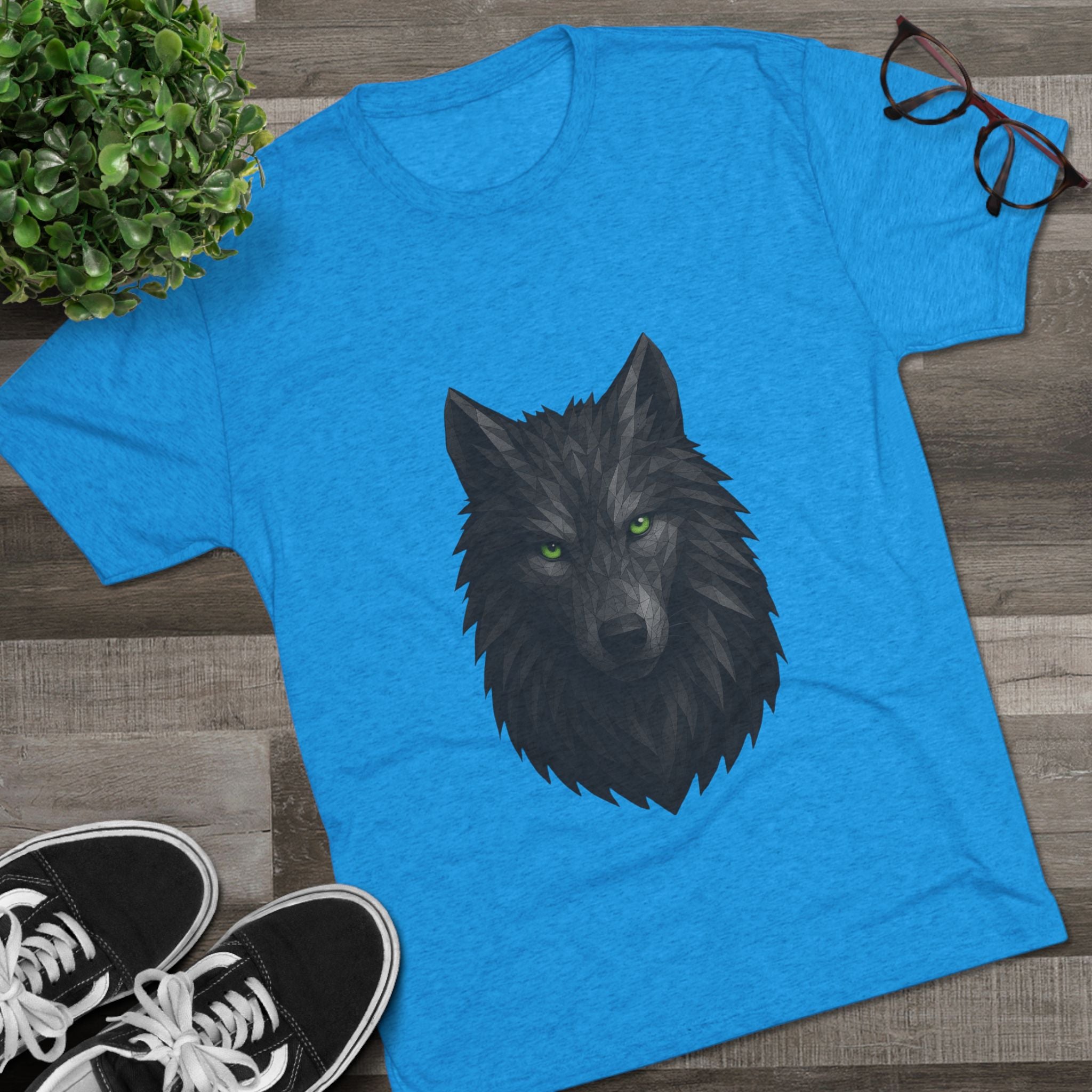 Black Wolf Head with Green Eyes T-Shirt | Wolf Portrait Tee