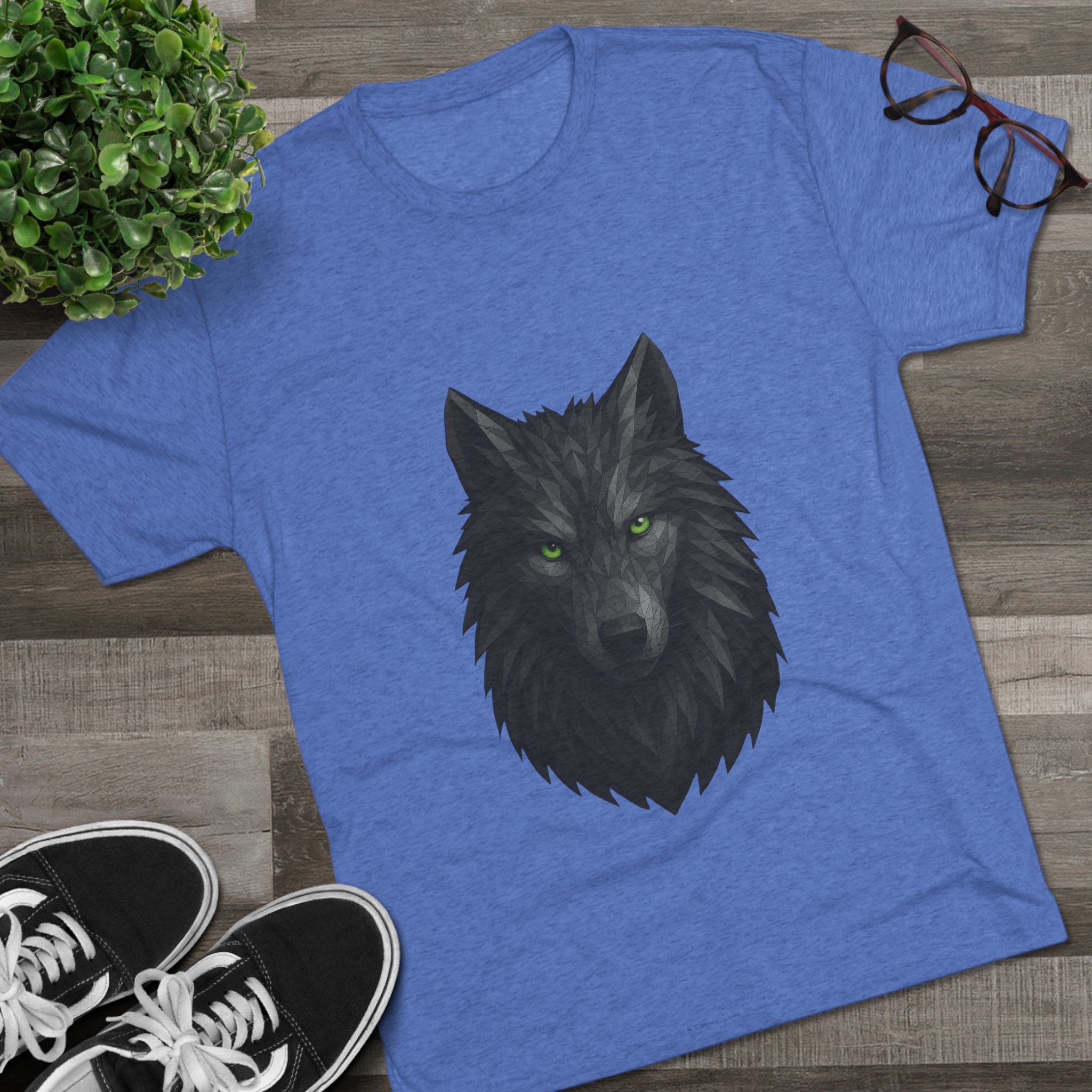 Black Wolf Head with Green Eyes T-Shirt | Wolf Portrait Tee