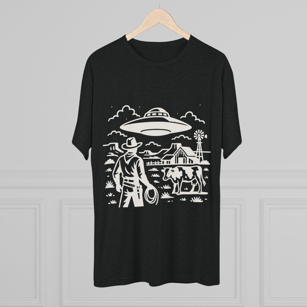 Cowboy Standoff with UFO Tee | Alien Abduction Farm T-Shirt