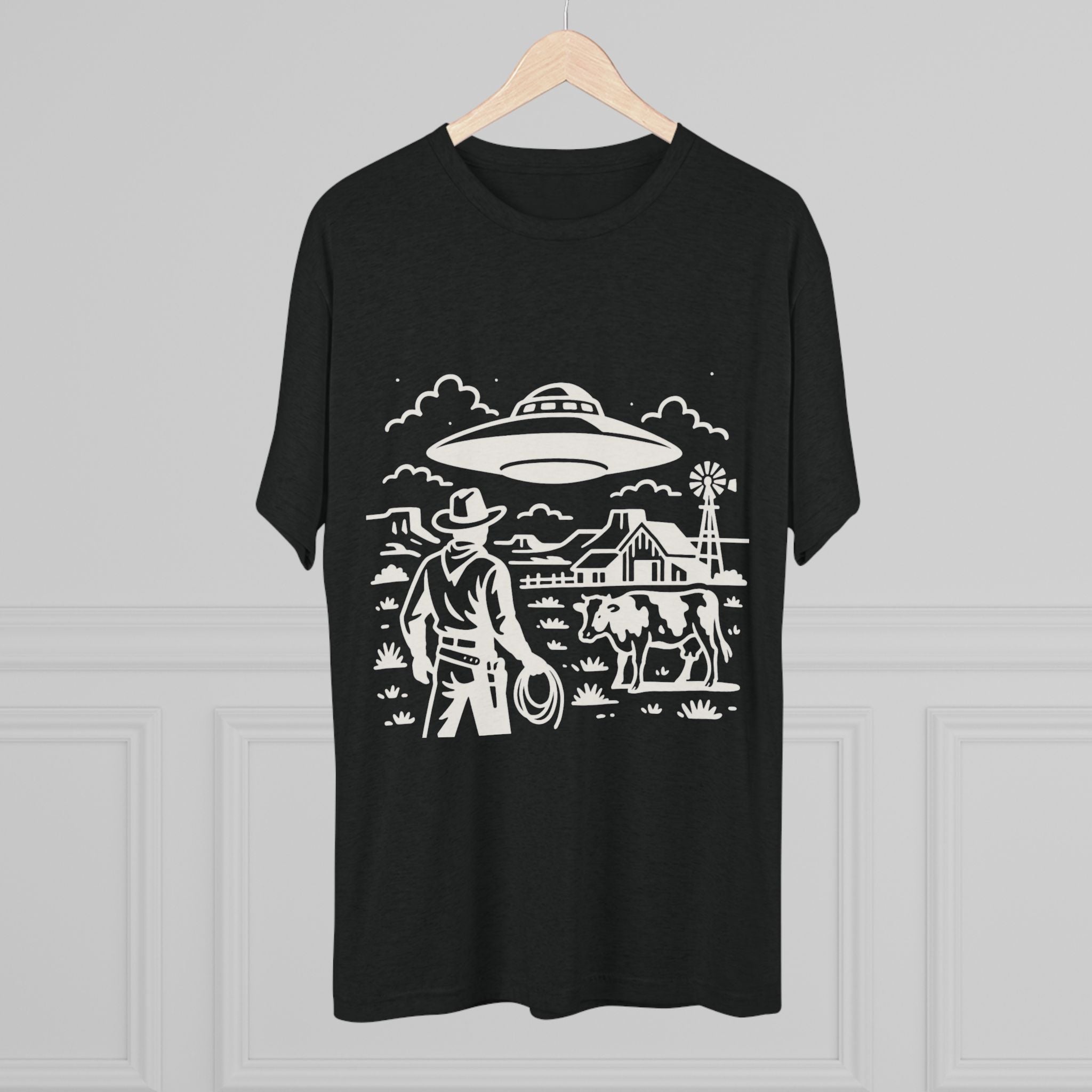 Cowboy Standoff with UFO Tee | Alien Abduction Farm T-Shirt