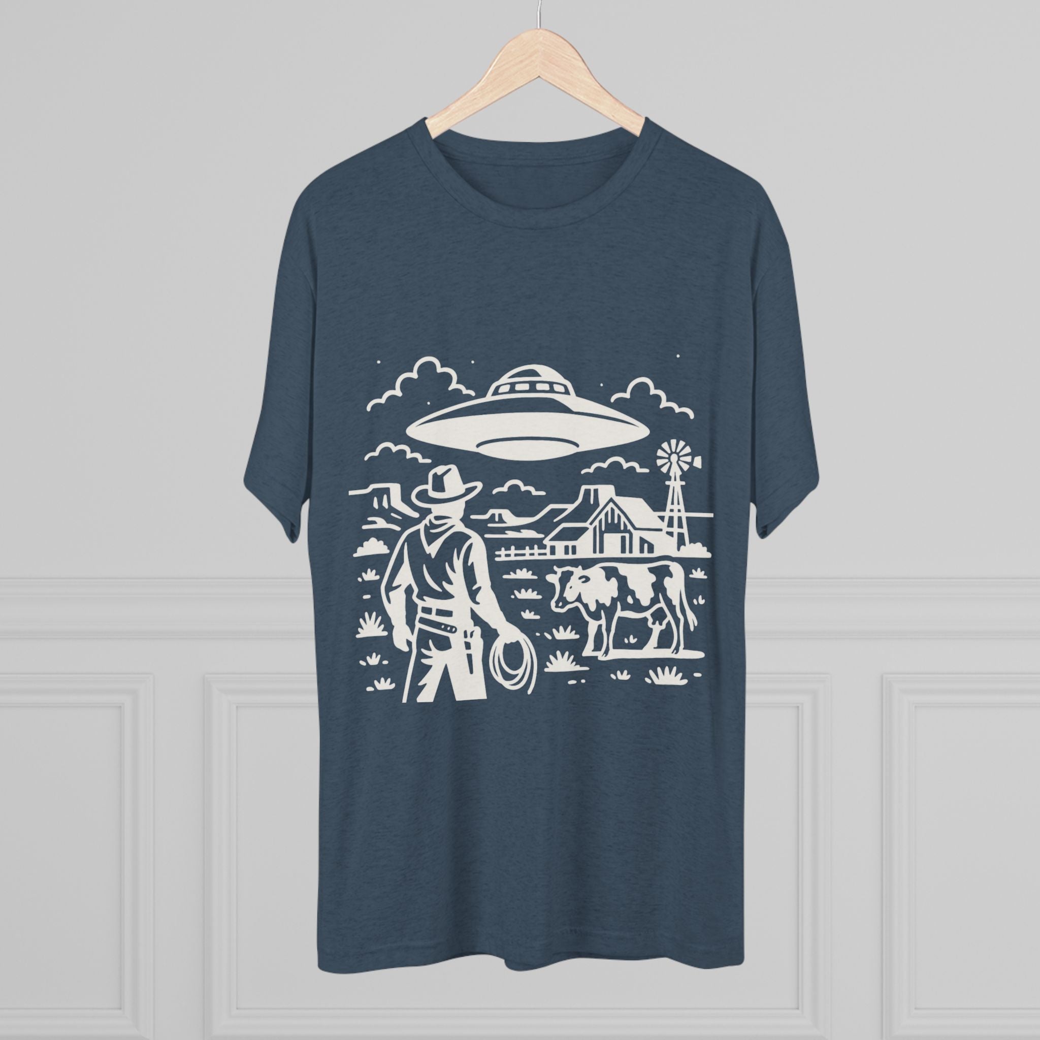 Cowboy Standoff with UFO Tee | Alien Abduction Farm T-Shirt