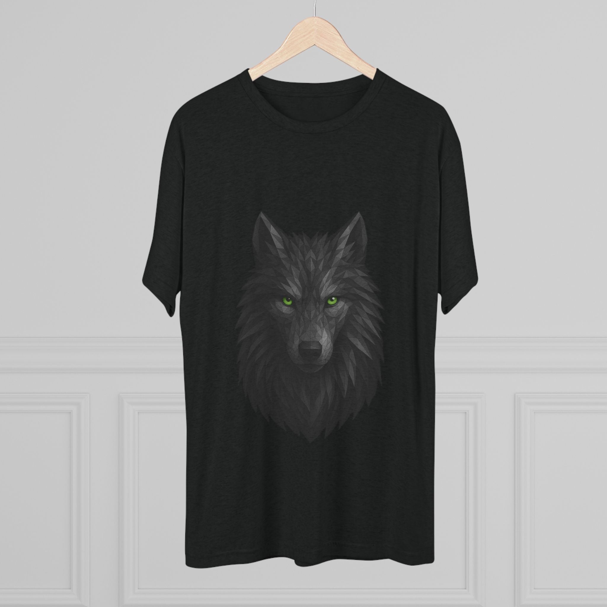 Black Wolf Head with Green Eyes T-Shirt | Wolf Portrait Tee