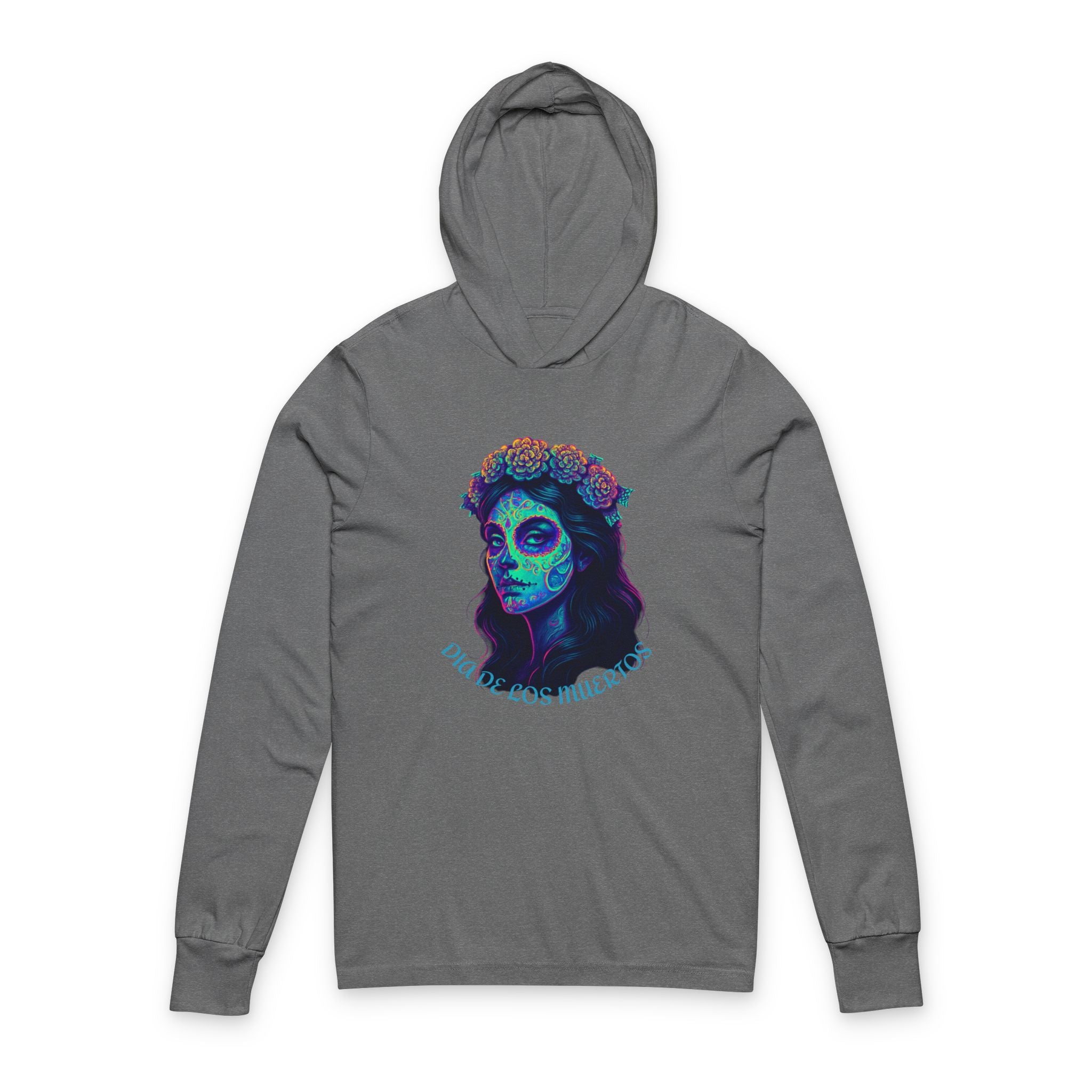 Dia de los Muertos Unisex Hooded Long Sleeve Tee, Casual Halloween Apparel, Gift for Day of the Dead, Festival Clothing, Gothic Style Hoodie