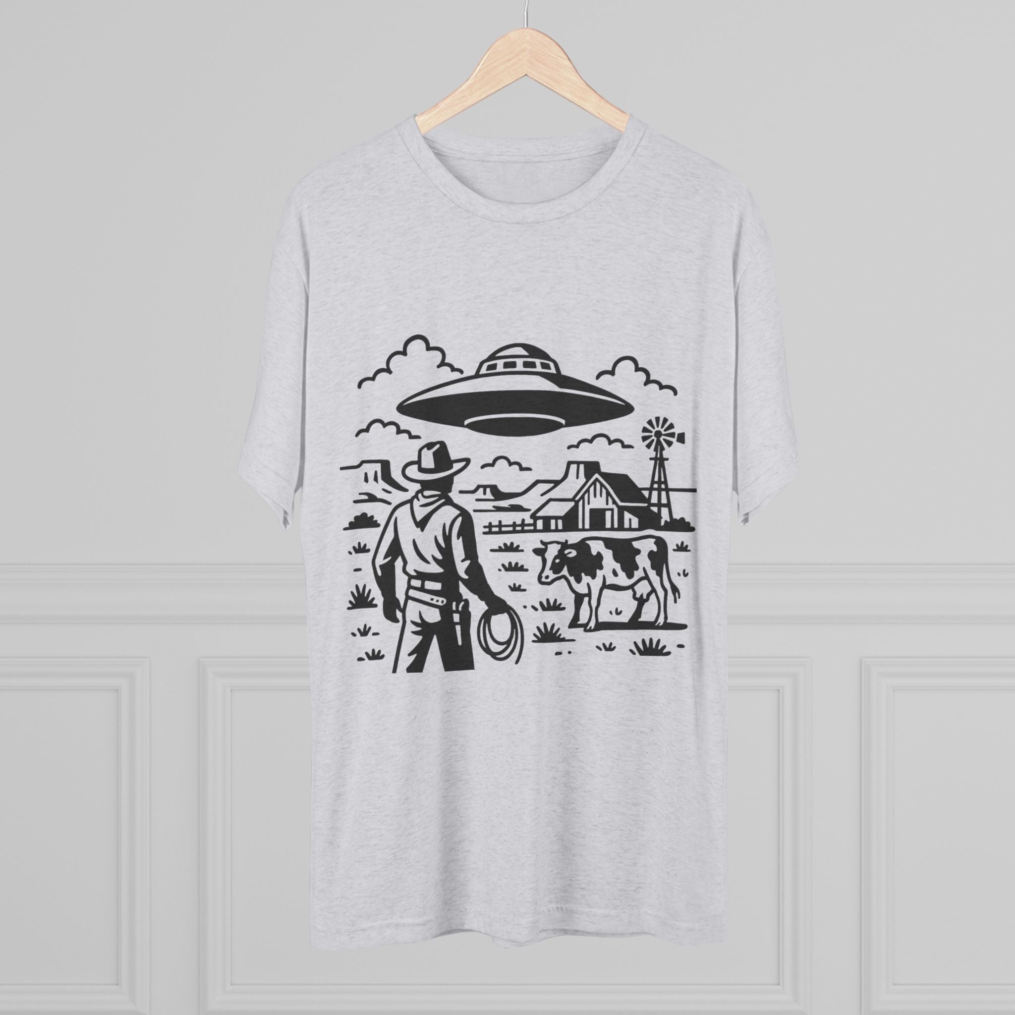 Cowboy Standoff with UFO Tee | Alien Abduction Farm T-Shirt