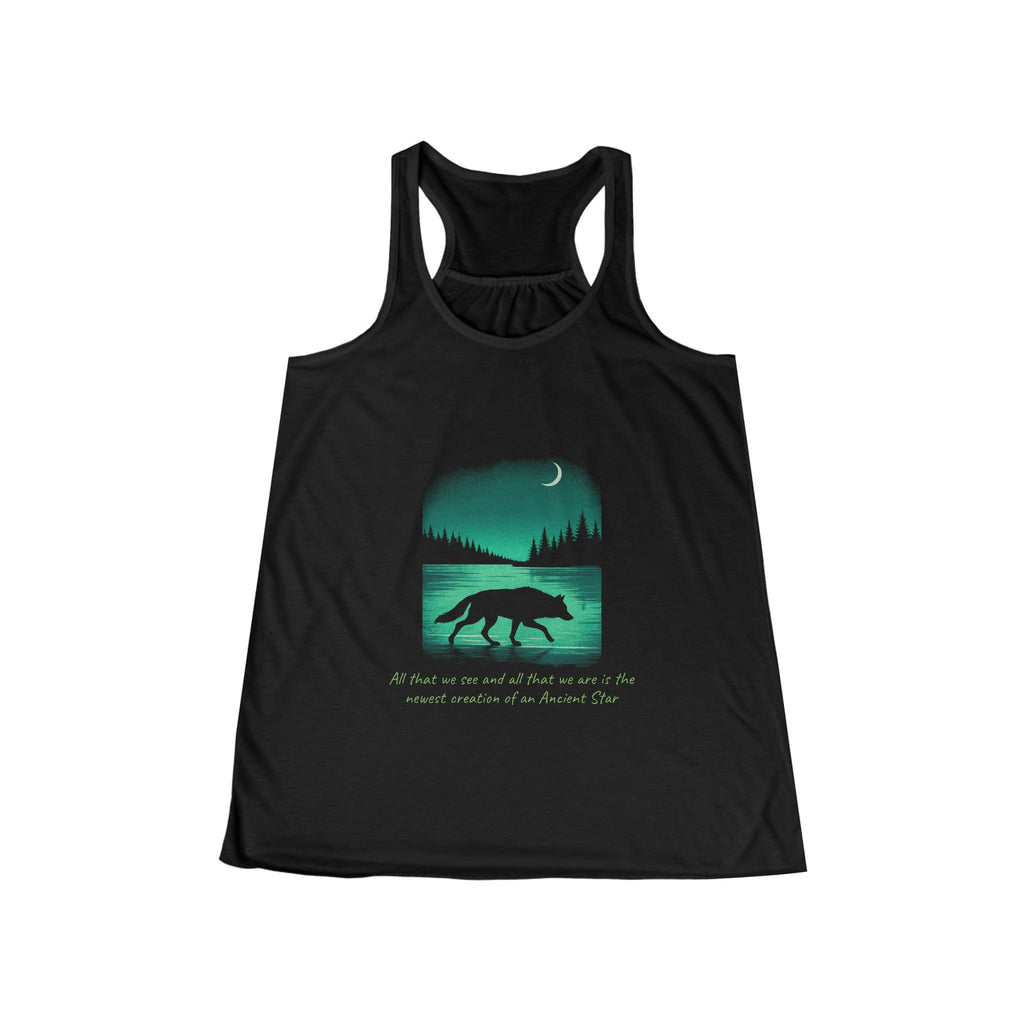 Wolf Night Women's Flowy Racerback Tank — Moonlight and Star dust