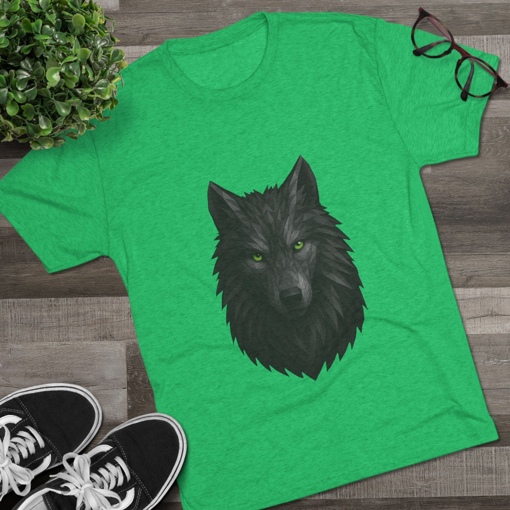 Black Wolf Head with Green Eyes T-Shirt | Wolf Portrait Tee