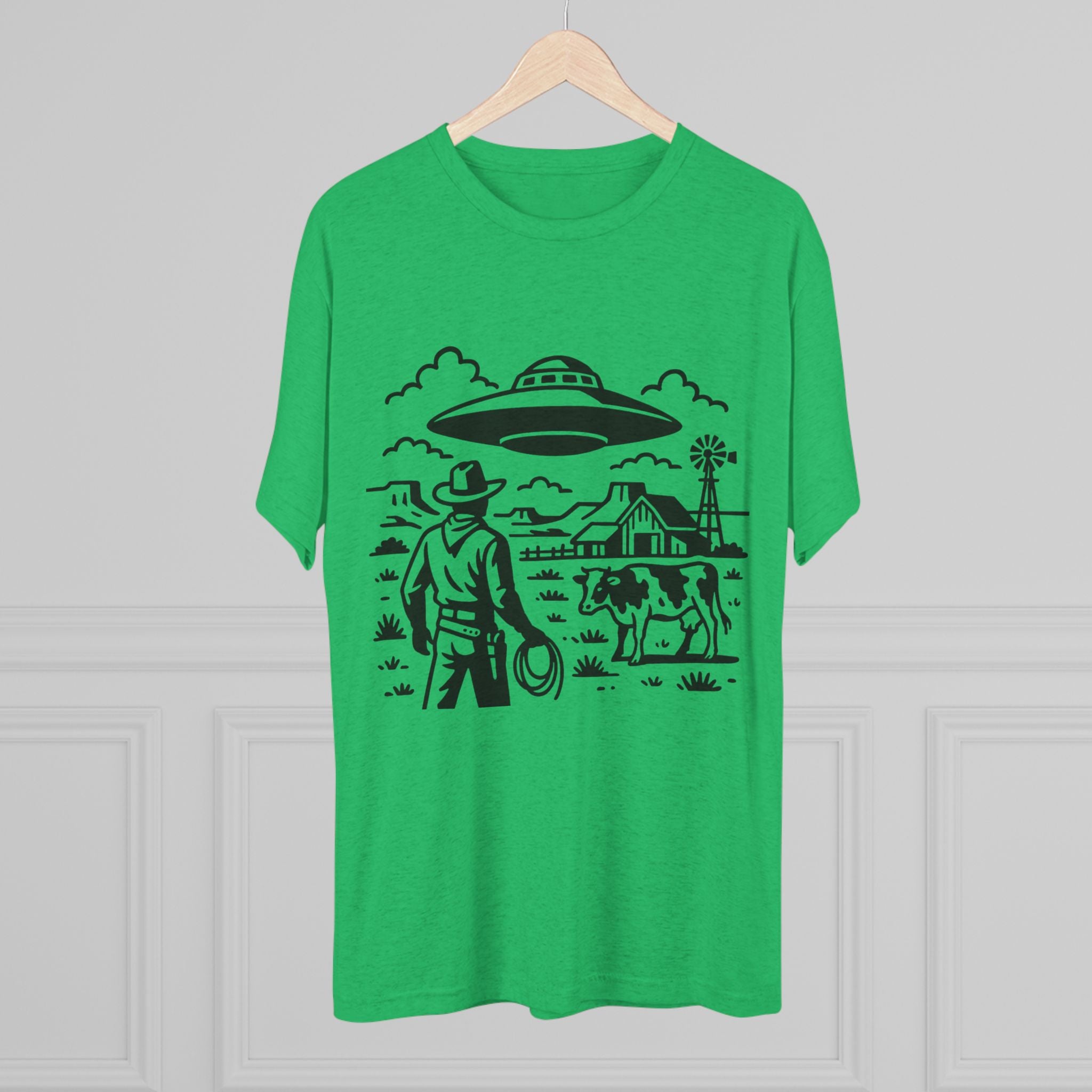 Cowboy Standoff with UFO Tee | Alien Abduction Farm T-Shirt
